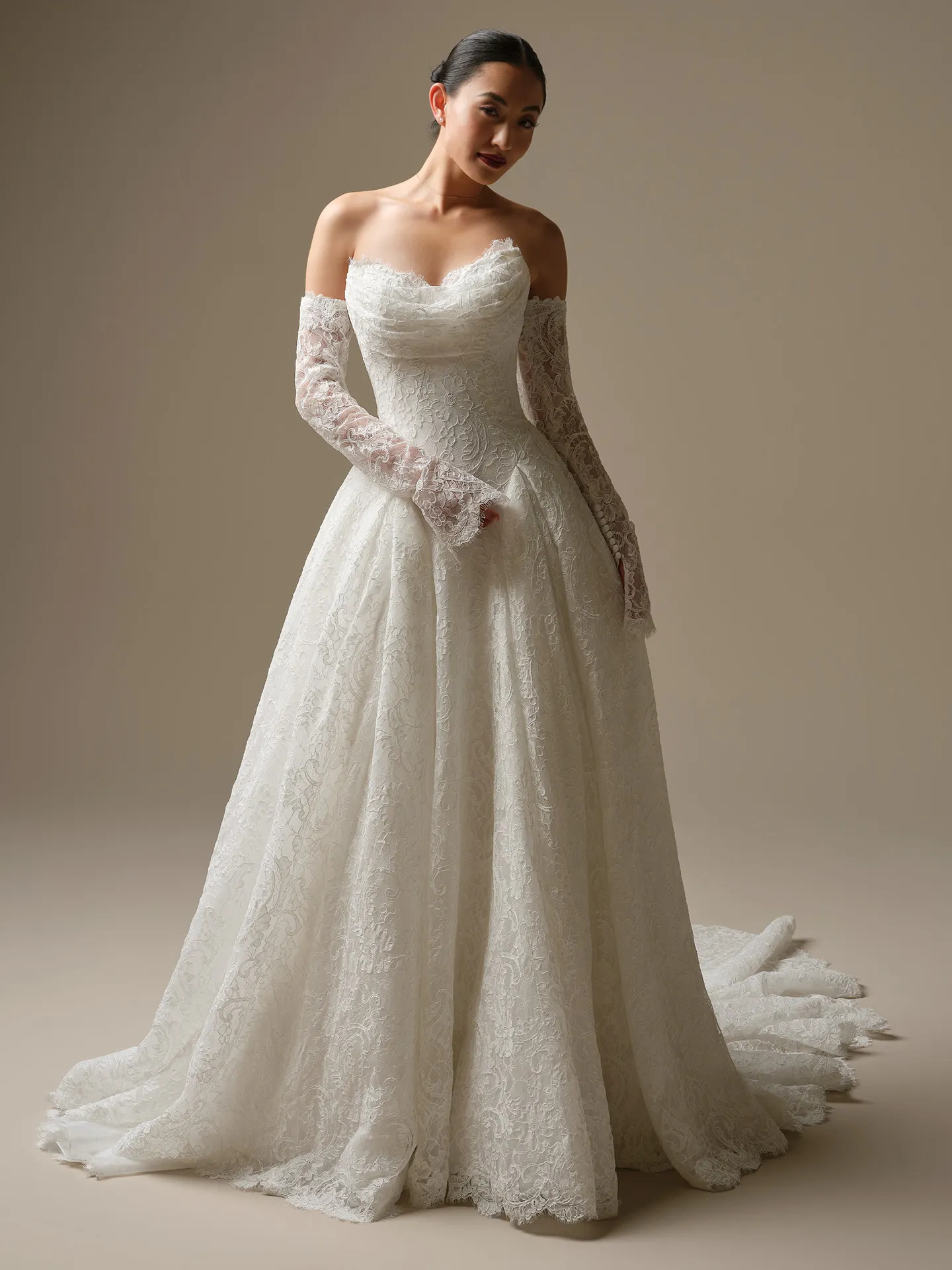 Sottero and Midgley Tamar, front view sweetheart lace A-line wedding dress.