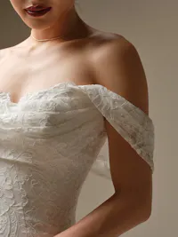 Tamar detachable off-the-shoulder unembellished allover lace cap-sleeves