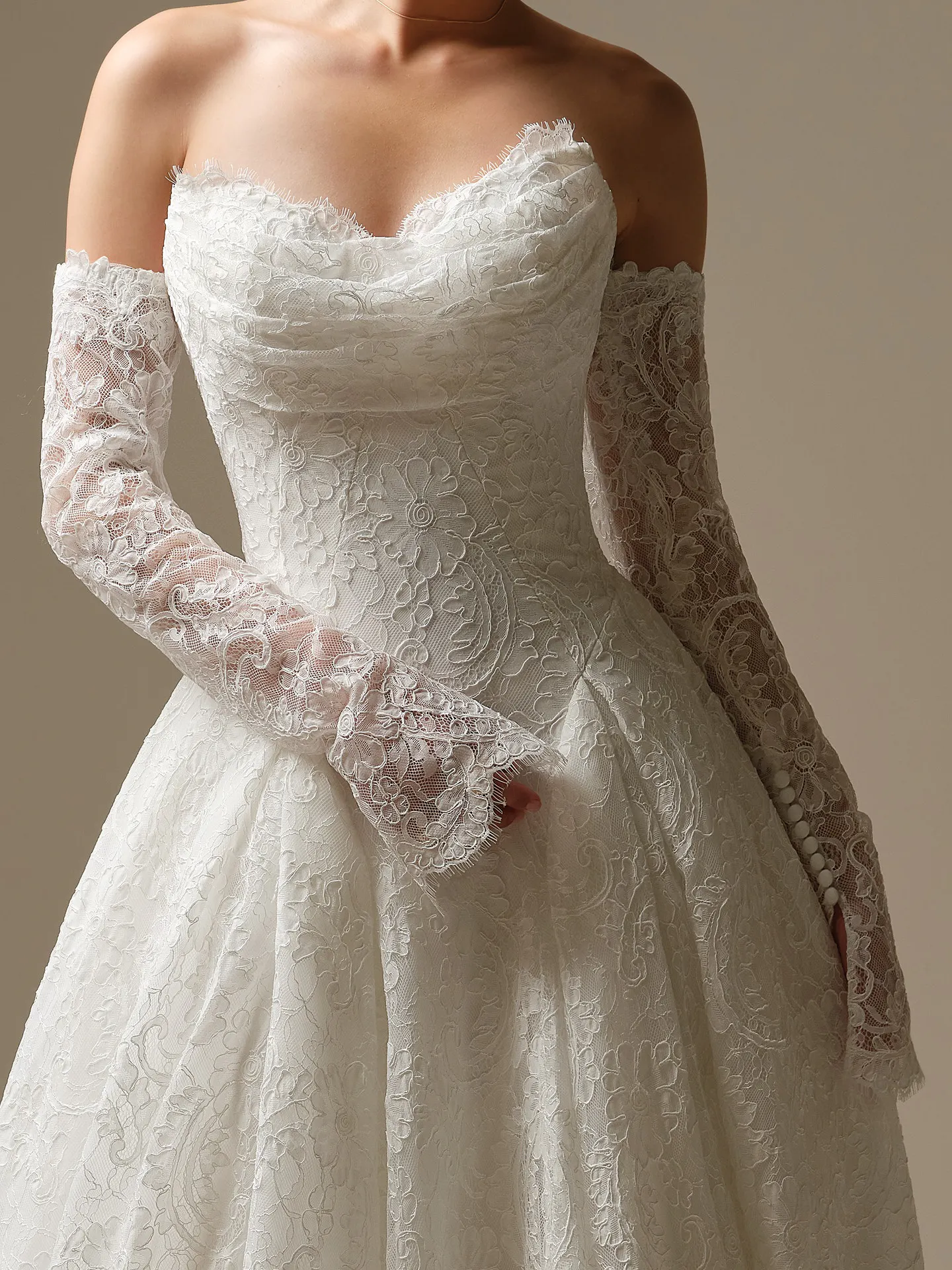 Sottero and Midgley Tamar, front view lace long sleeves.