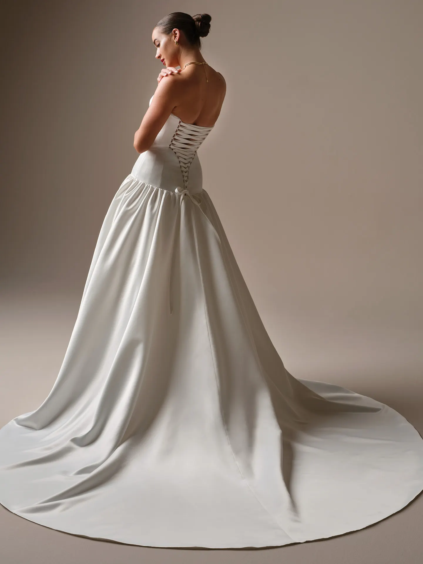 Sottero and Midgley Tokyo ballgown, back view with satin lace-up corset.