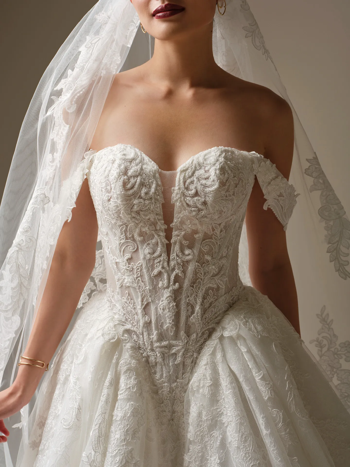 Sottero and Midgley Zulani, front view strapless beaded lace corset ballgown Sottero and Midgley.
