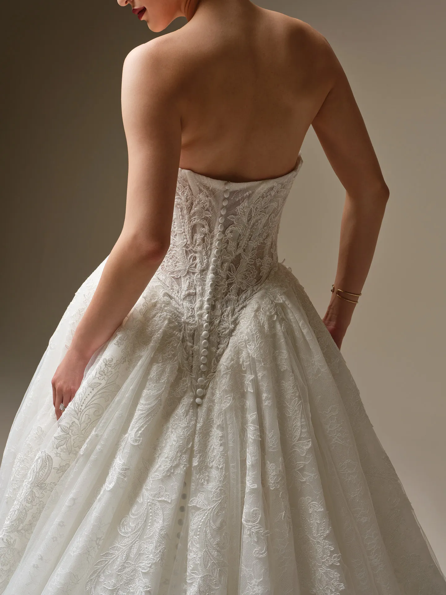 Sottero and Midgley Zulani, back view strapless beaded lace ballgown wedding dress.