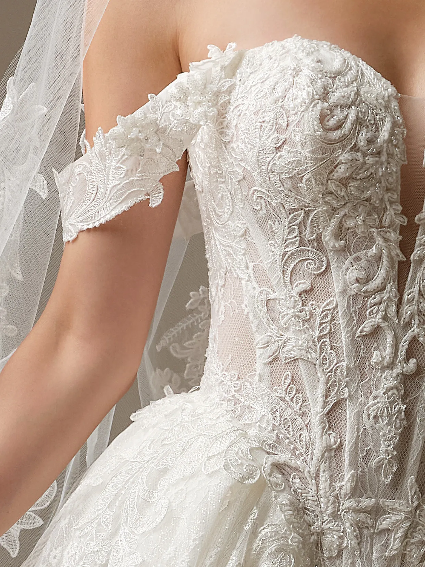Sottero and Midgley Zulani beaded lace cap-sleeves close-up Sottero and Midgley.