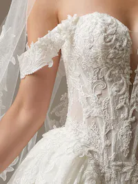 Zulani detachable off-the-shoulder beaded and sequin lace cap-sleeves with 3-D floral accents
