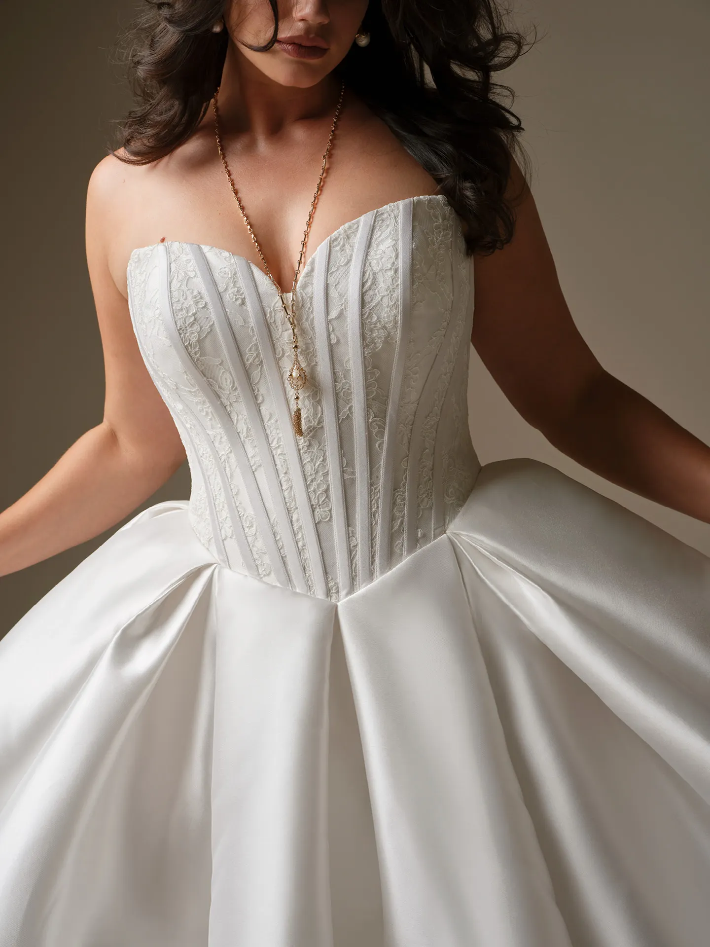 Maggie Sottero Ashland strapless mikado ballgown, front view.