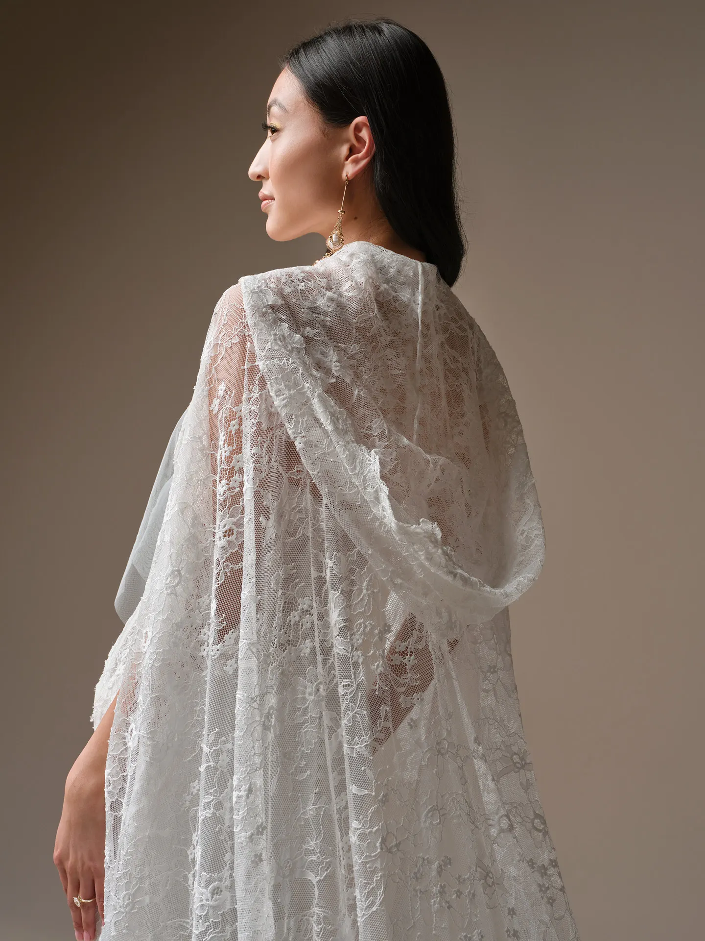 Maggie Sottero Bellevue, side view lace mermaid wedding dress.