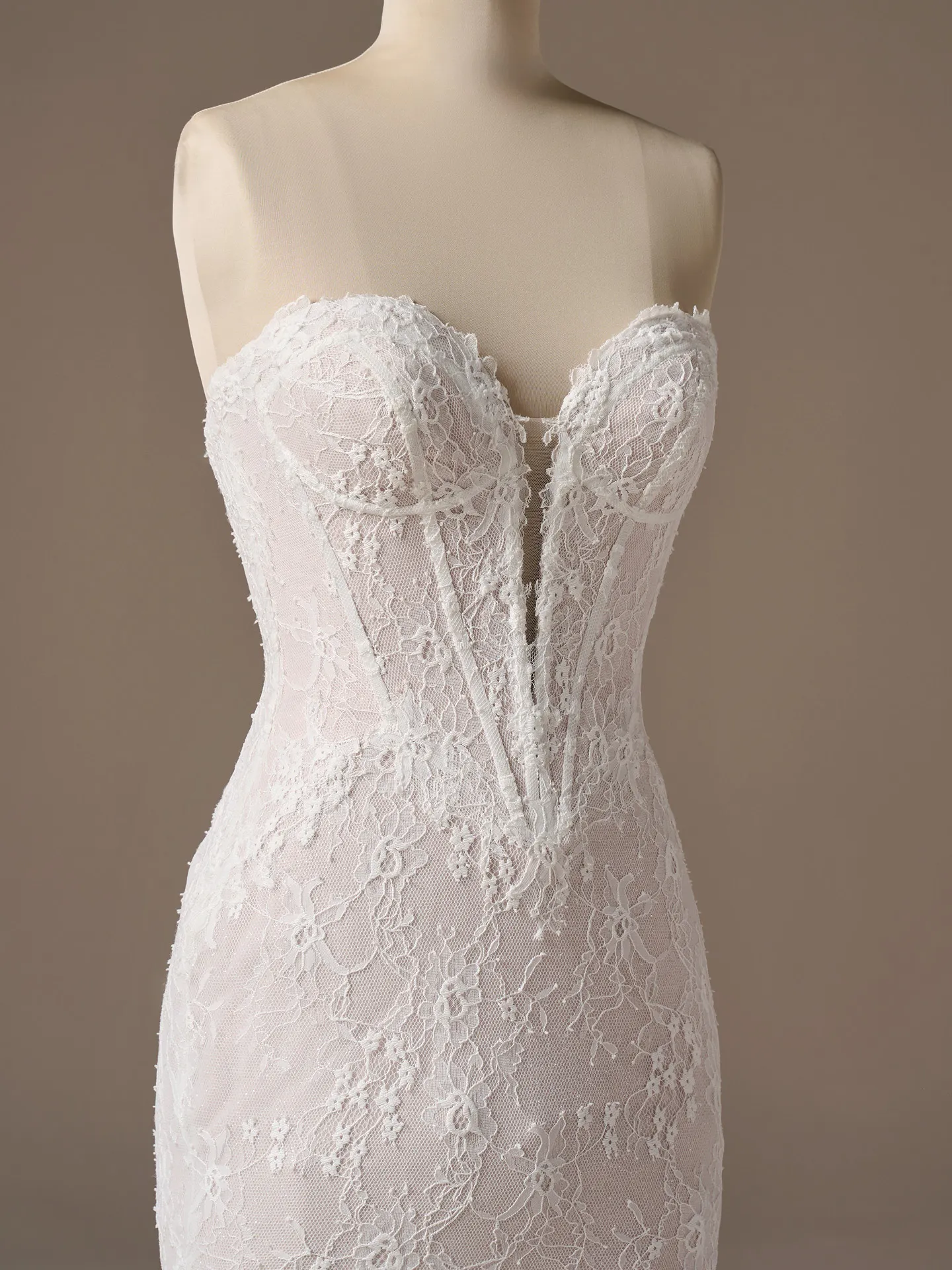 Maggie Sottero Bellevue strapless lace mermaid, front view.