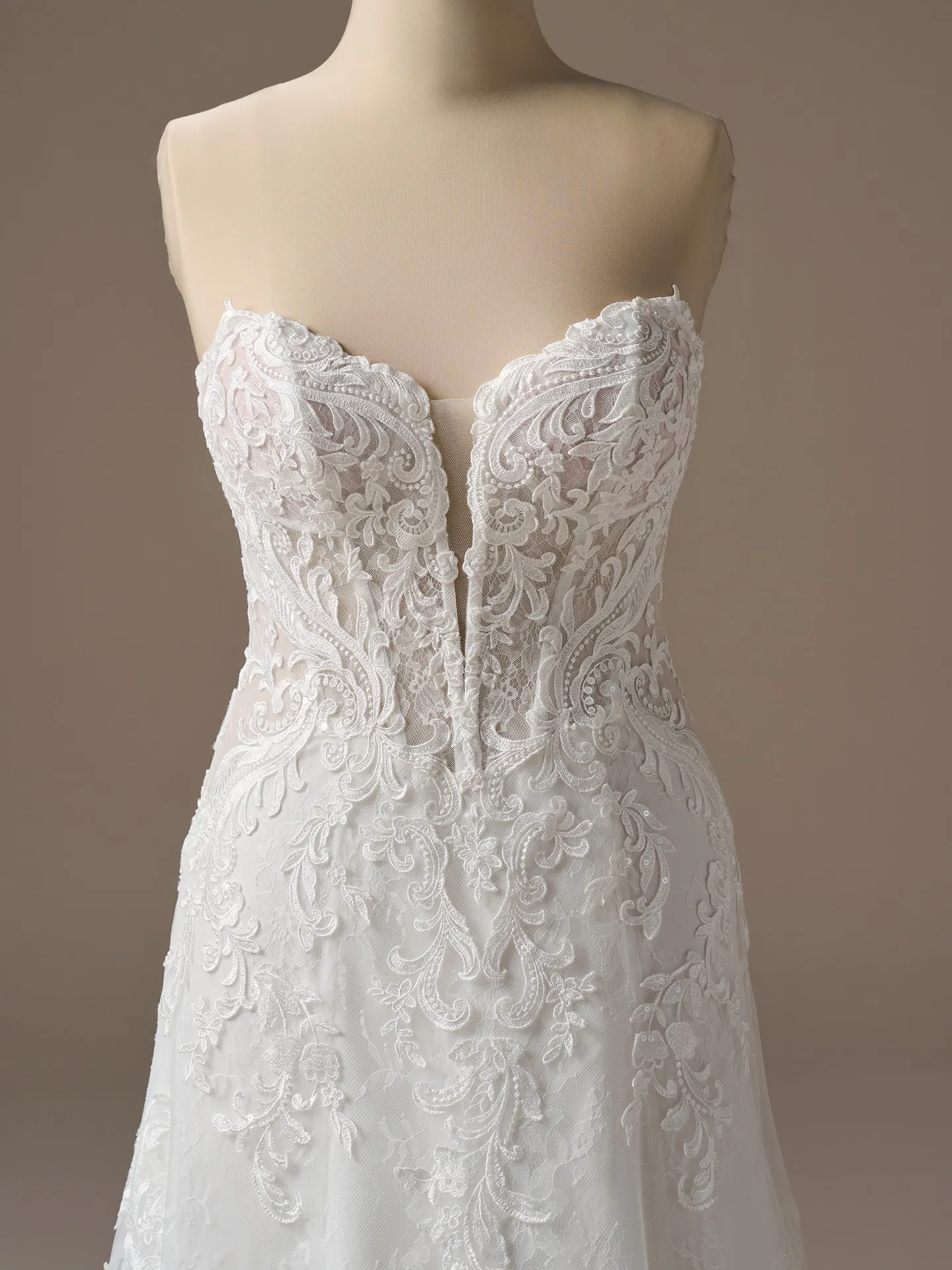 Maggie Sottero Farrah, front view lace A-Line wedding dress.