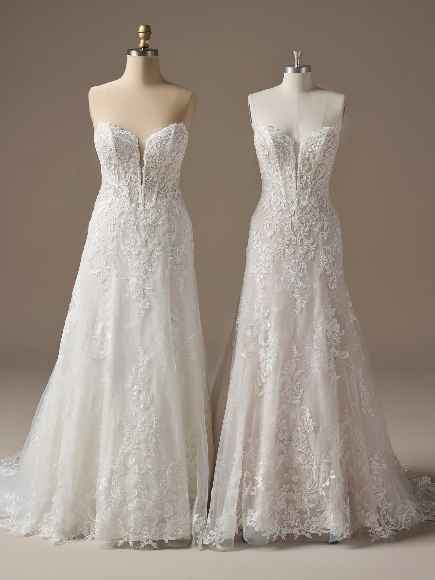 Farrah plunging sequin lace A-line wedding dress, front view Maggie Sottero.