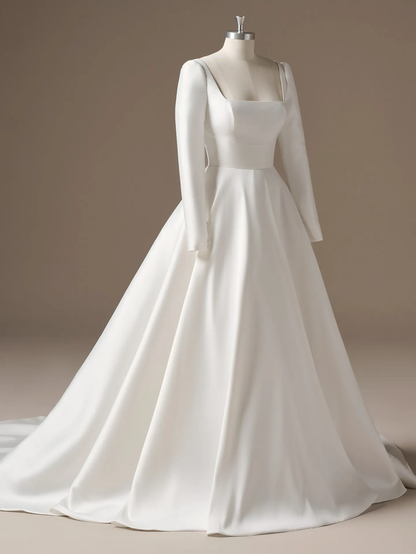 Maggie Sottero Galina square neck A-line dress, front view.