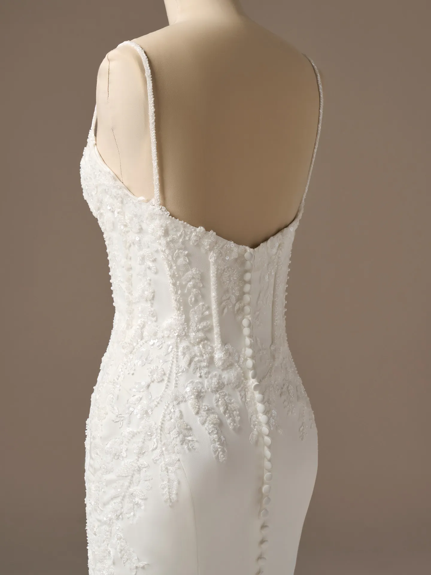 India, back view beaded cat eye sheath wedding dress Maggie Sottero.