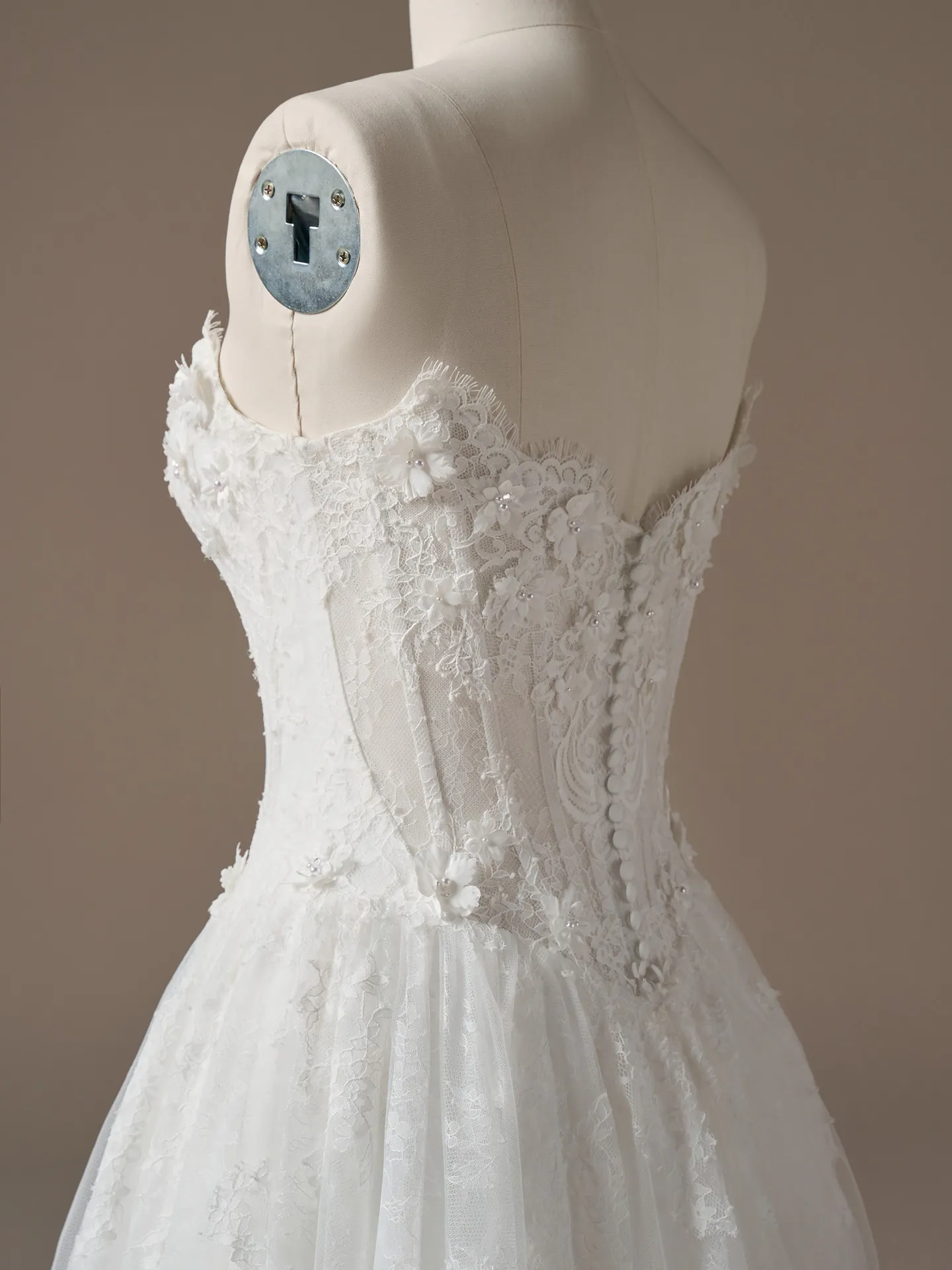 Kitaro ballgown wedding dress, side view lace detail Maggie Sottero.