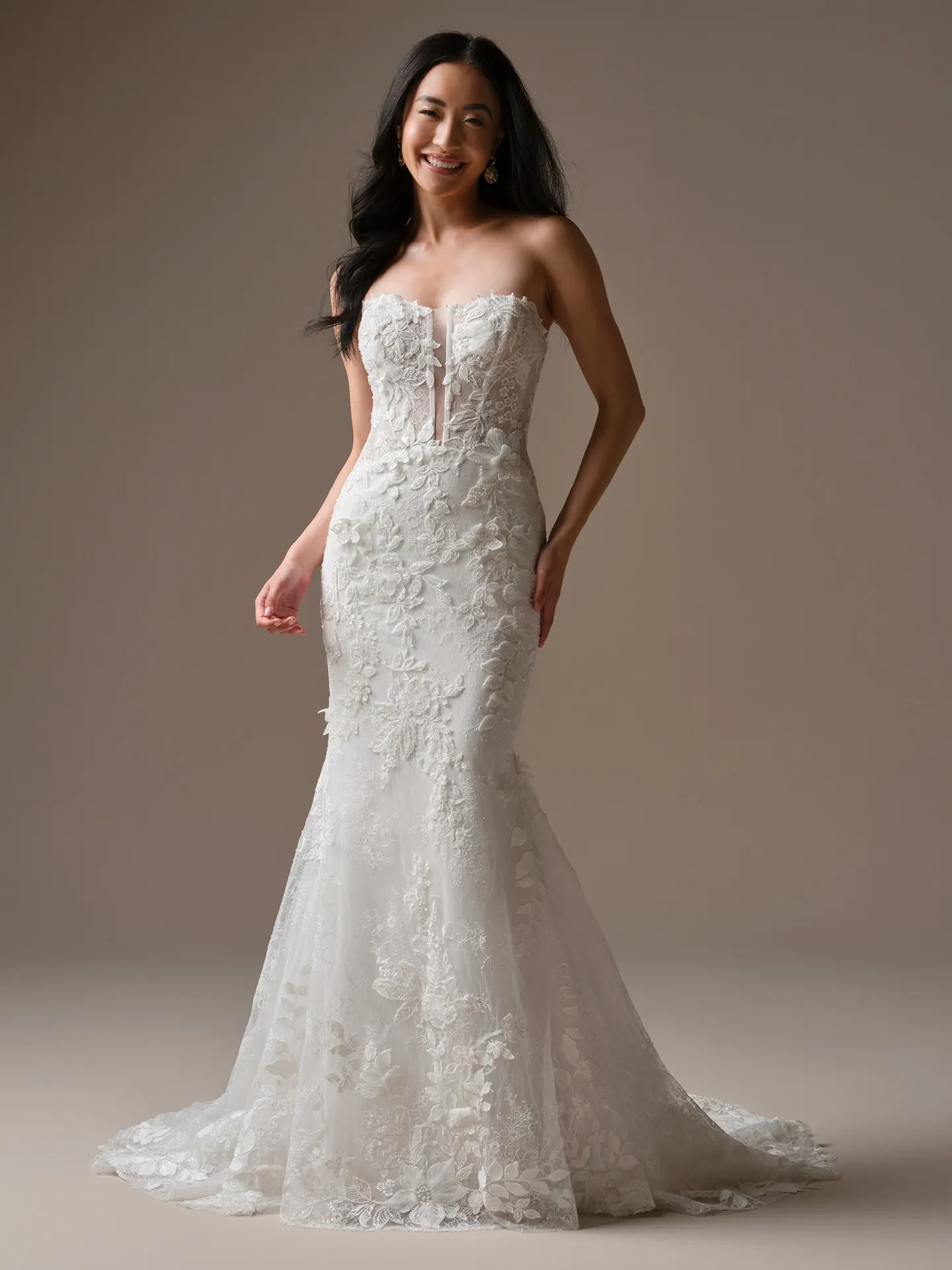 Maggie Sottero Laurie fit-and-flare, front view.