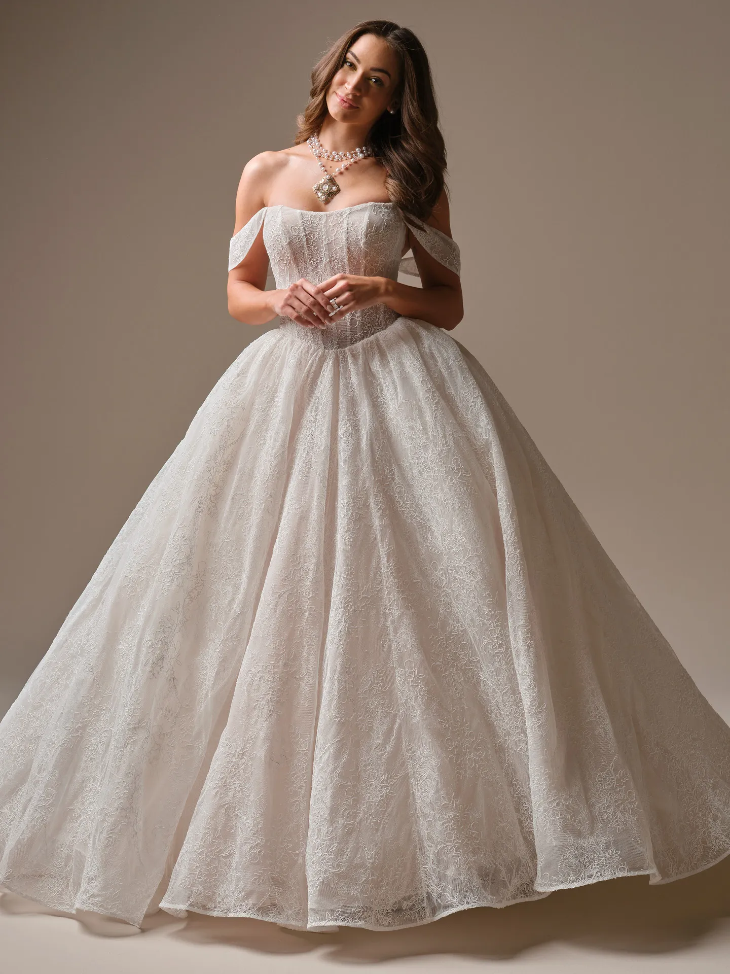 Raquel Chantilly lace ballgown,  front view, Maggie Sottero.