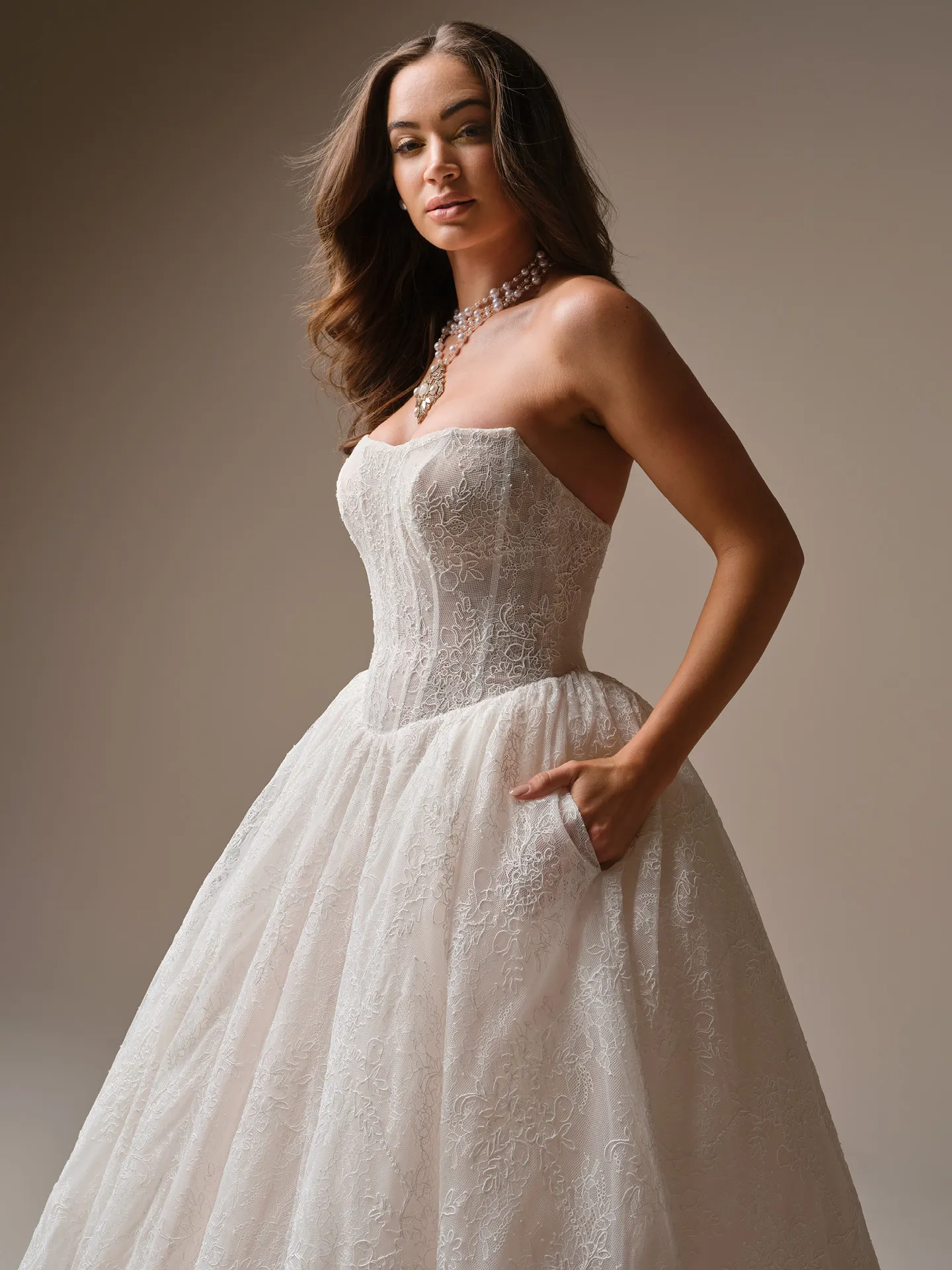 Maggie Sottero Raquel, front view lace ballgown wedding dress.