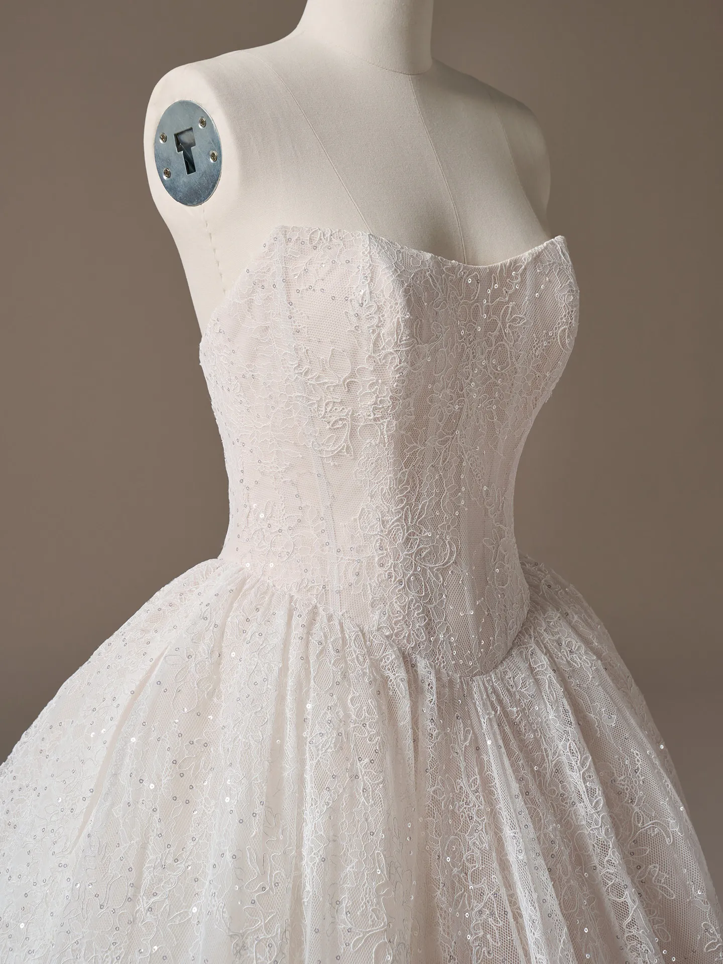 Maggie Sottero Raquel Chantilly Lace Ballgown, front view on mannequin.