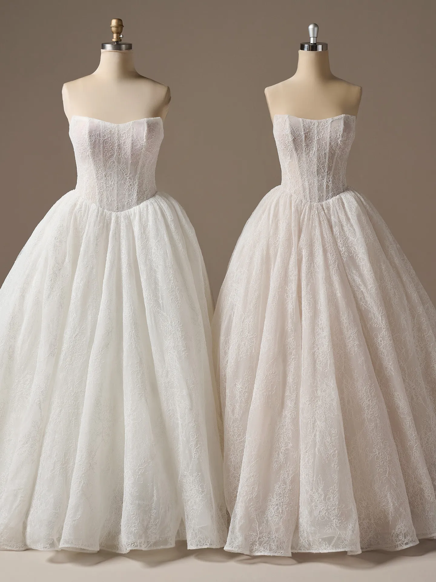Maggie Sottero Raquel ballgown, front view on mannequins.