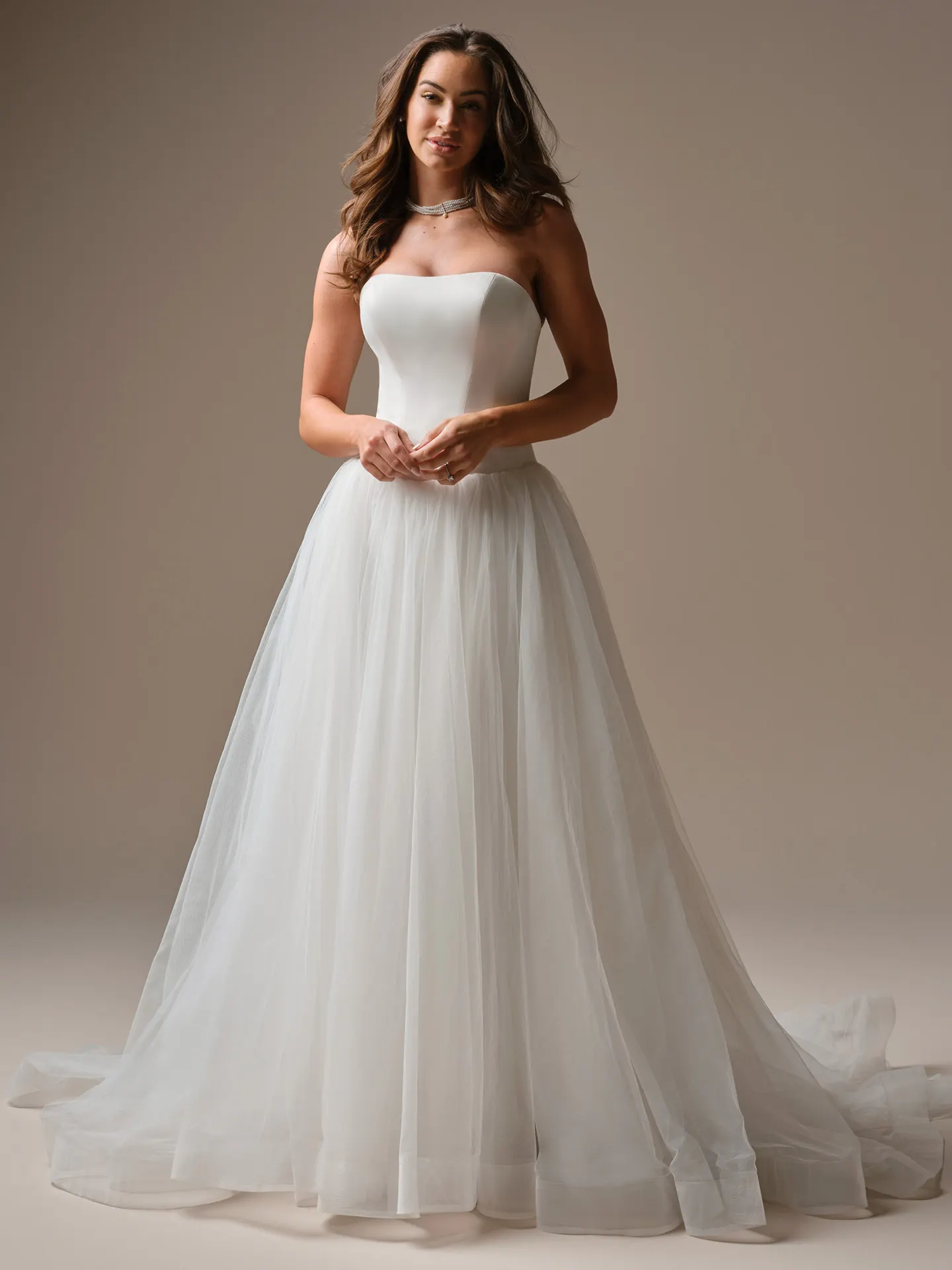 Maggie Sottero Shirley A-Line wedding dress, front view.
