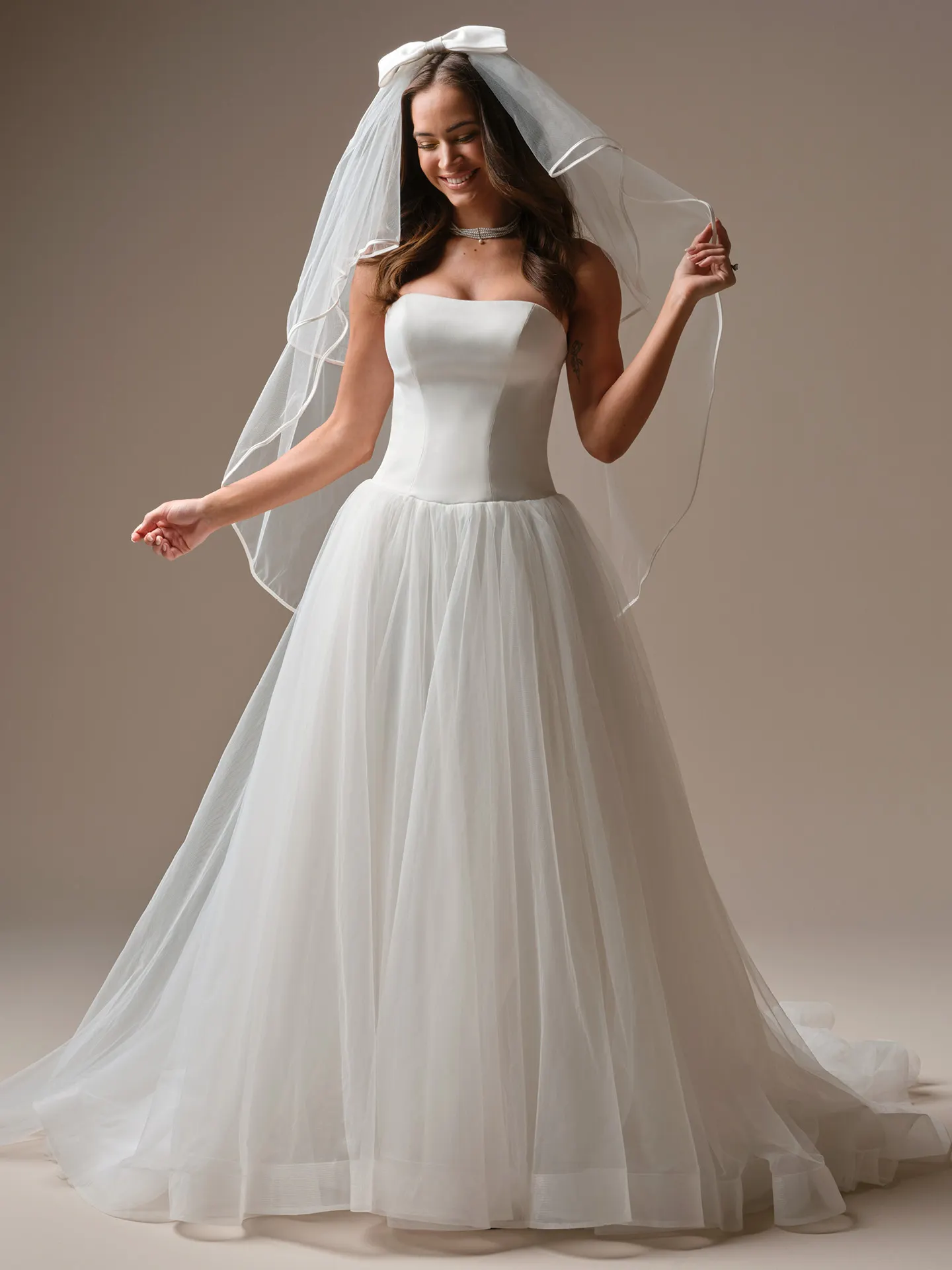 Shirley tulle A-line, front view Maggie Sottero.