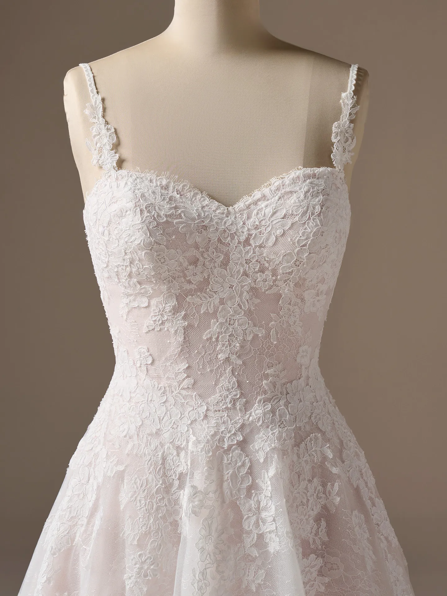 Rebecca Ingram Esmeralda front view lace A-line wedding dress with sweetheart neckline