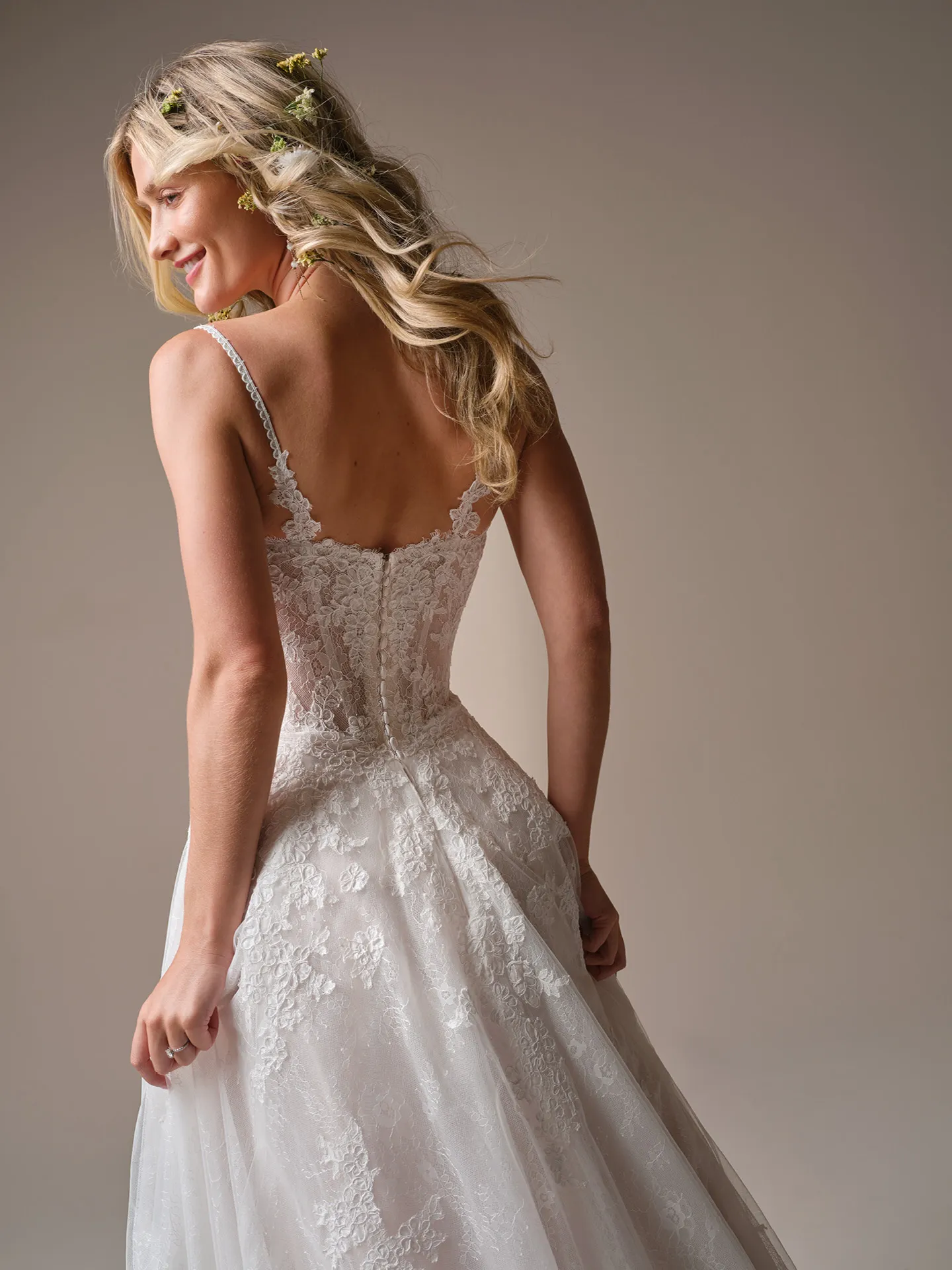 Rebecca Ingram Esmeralda back view lace A-Line wedding dress