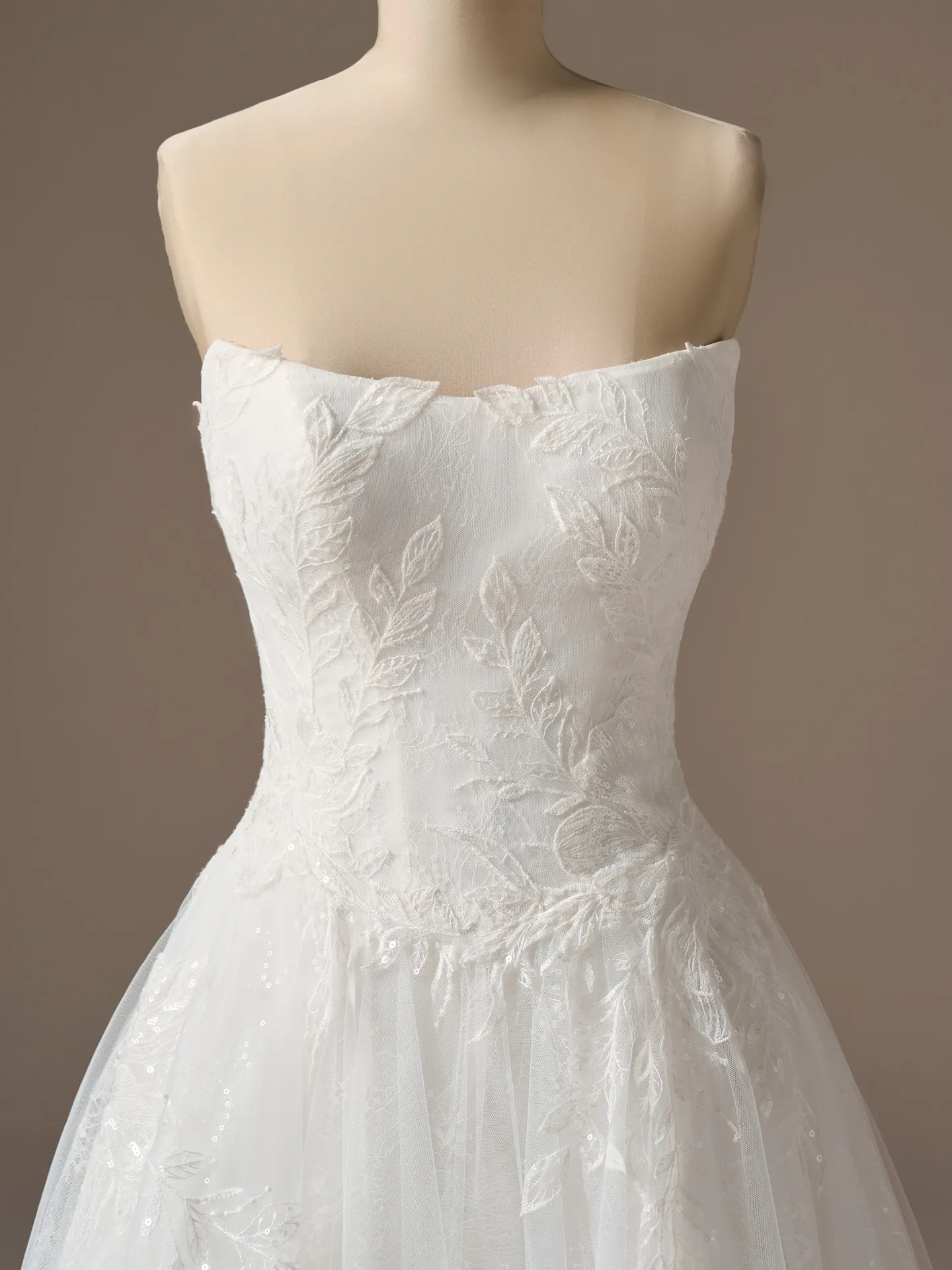 Rebecca Ingram Lisa front view lace ballgown with illusion neckline