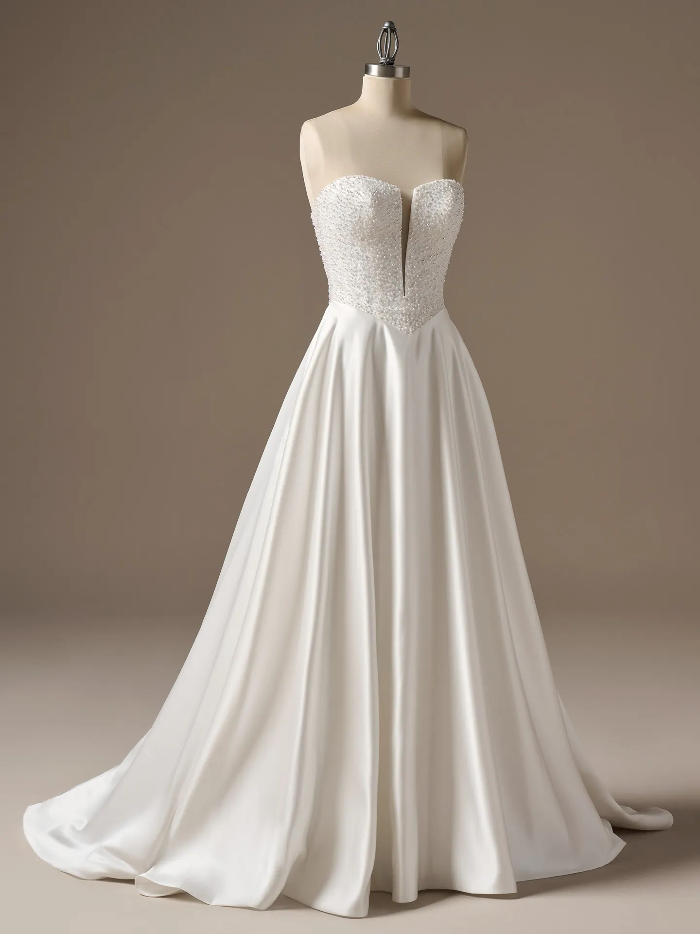 Rebecca Ingram Marty dress front view with pearl-accented sweetheart illusion neckline