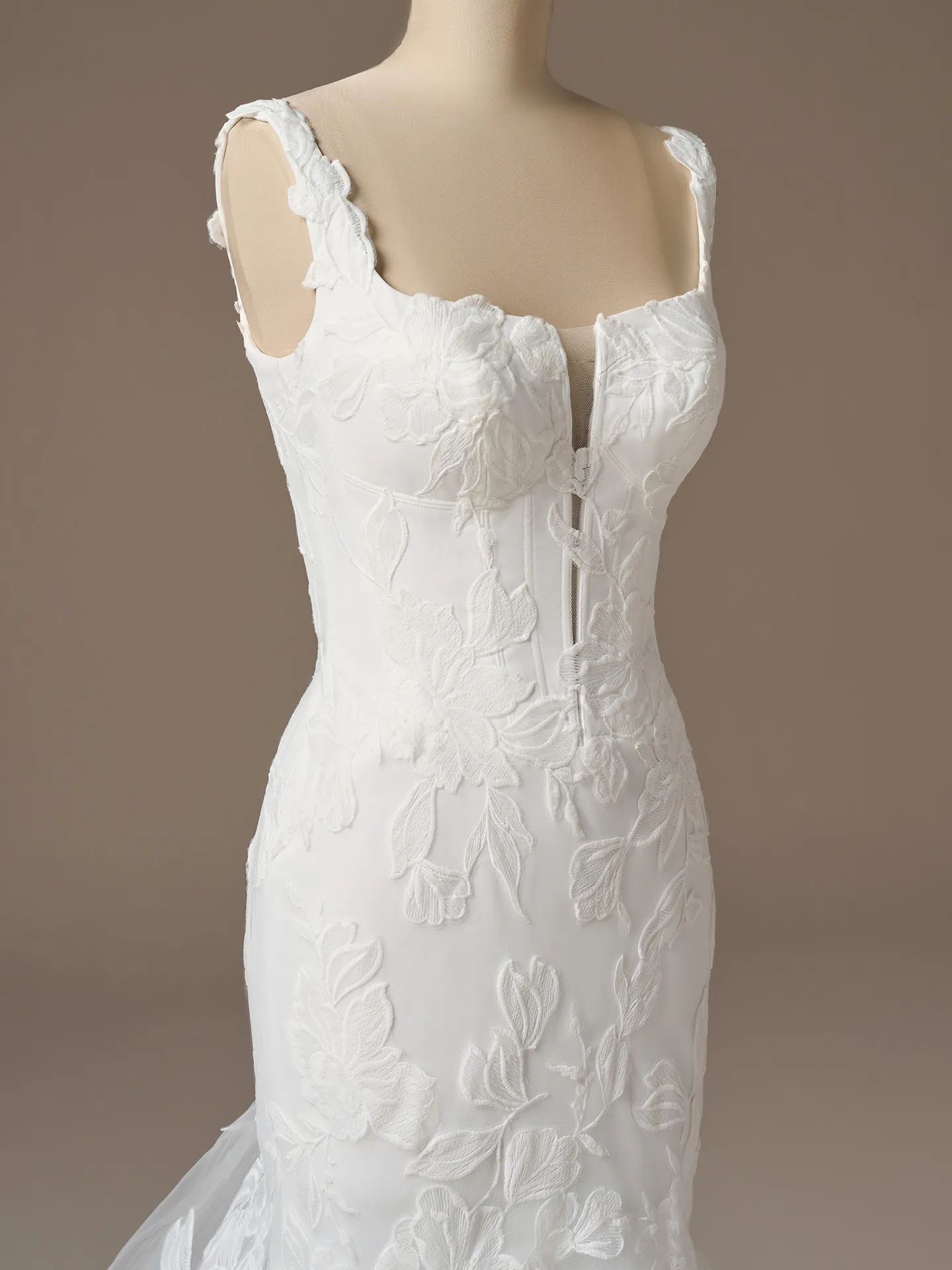 Rebecca Ingram Pearline fit-and-flare dress front view with floral lace design