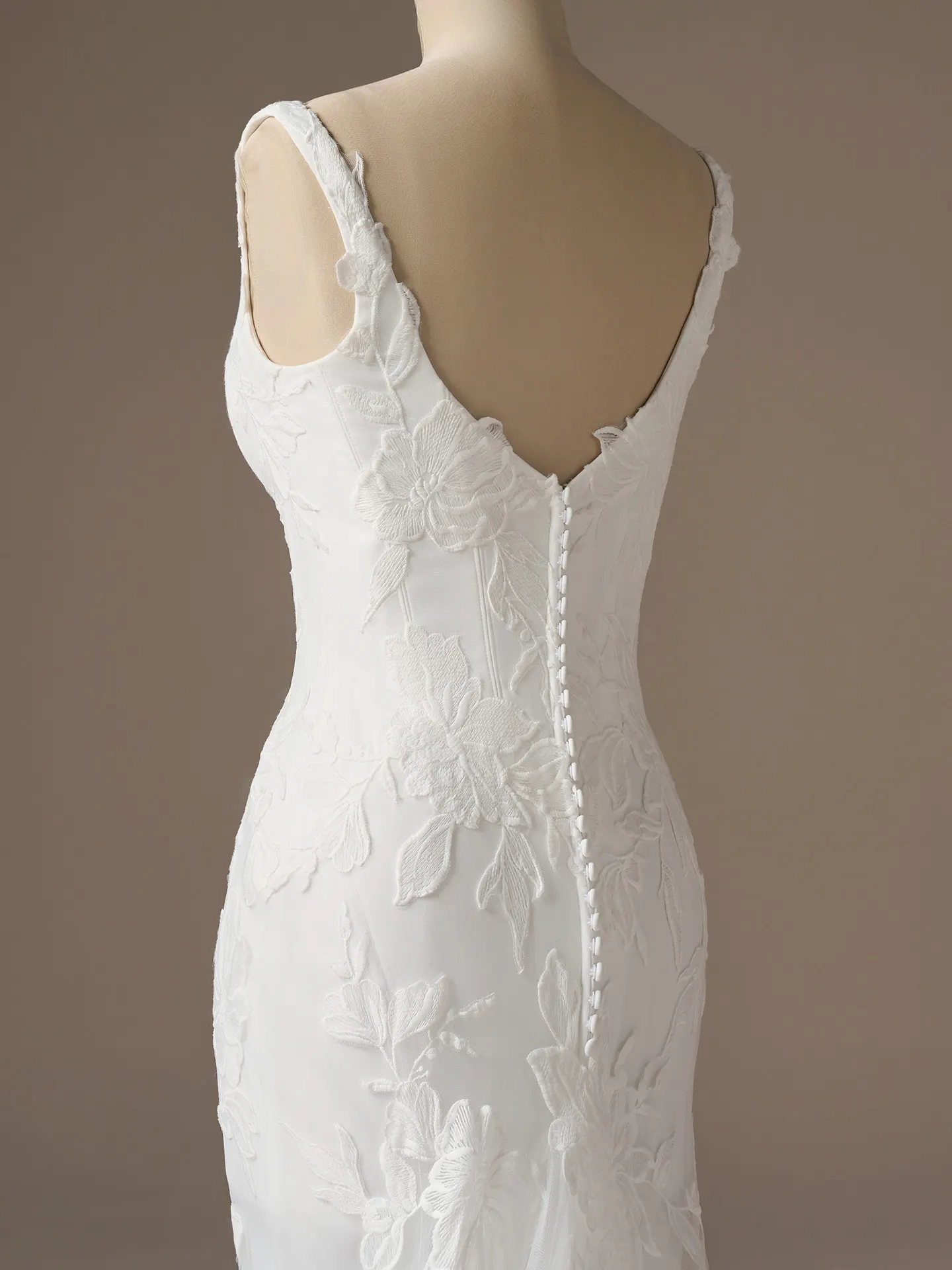 Rebecca Ingram Pearline back view, floral lace fit-and-flare wedding dress