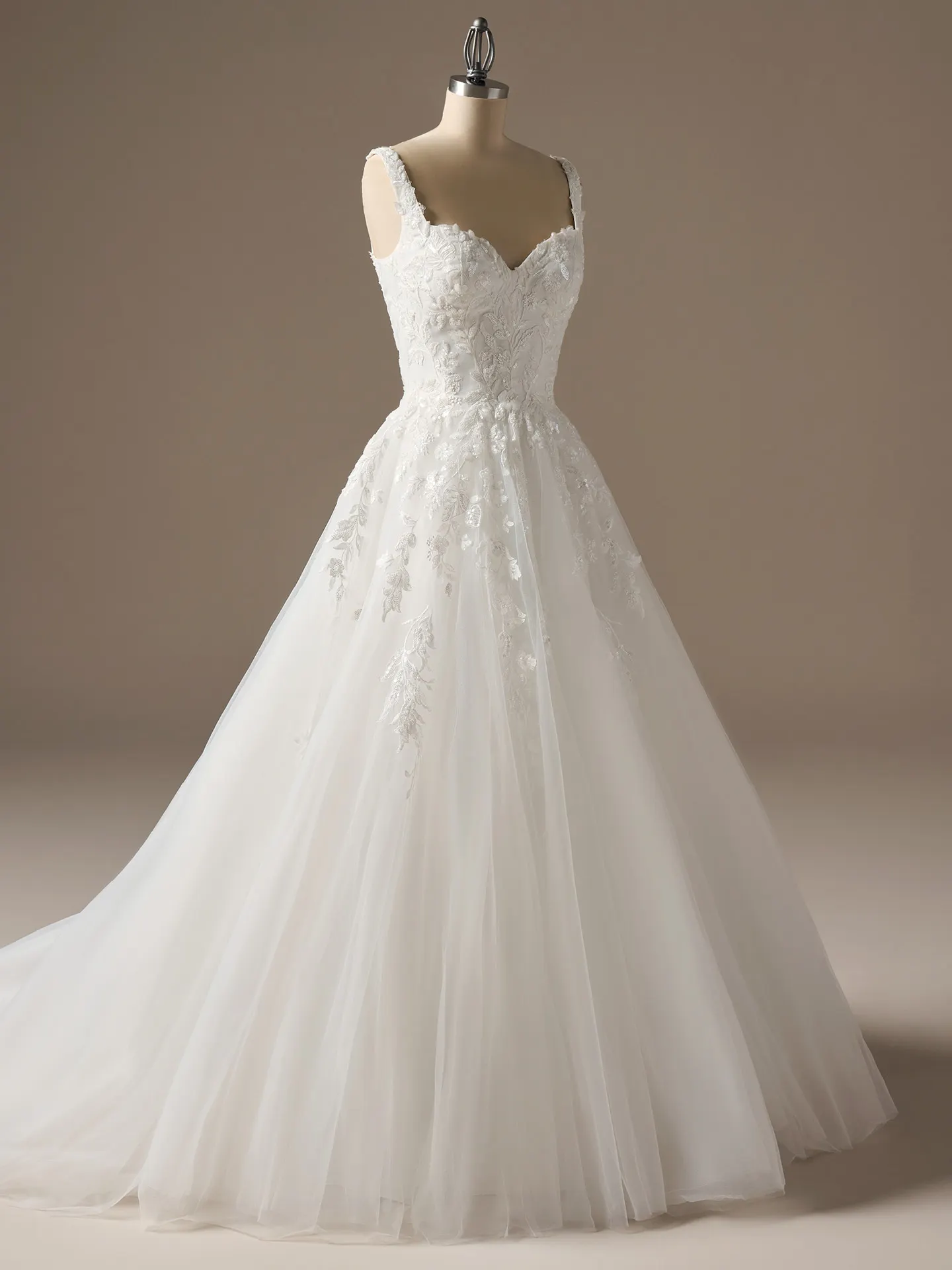 Rebecca Ingram Susan front view ballgown with illusion bodice and sweetheart neck