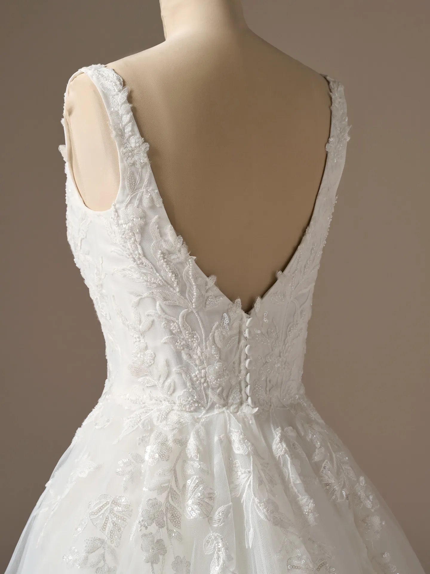 Rebecca Ingram Susan back view ballgown wedding dress with lace and button details