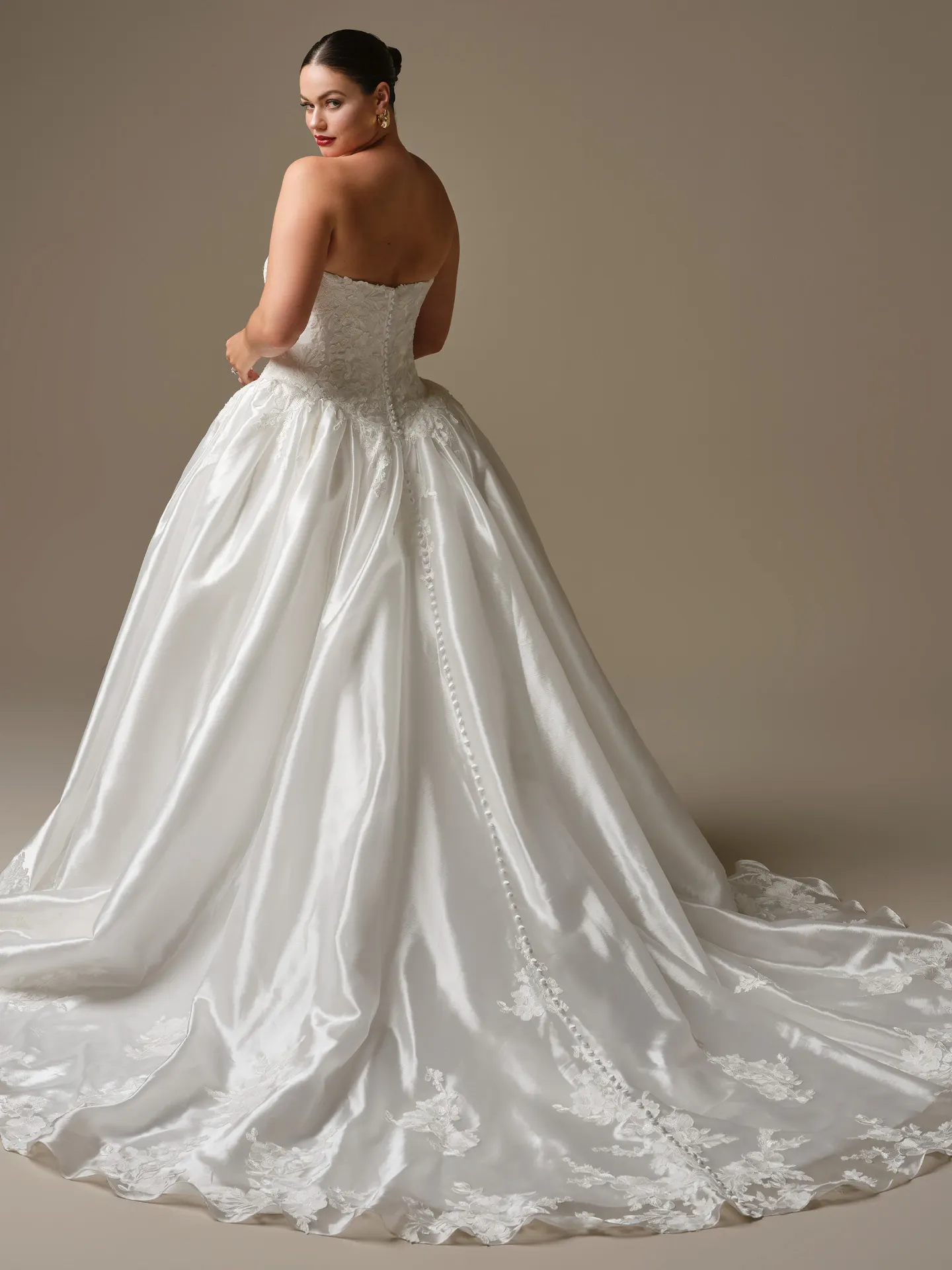 Maggie Sottero Alvarez, back view lace ballgown wedding dress.