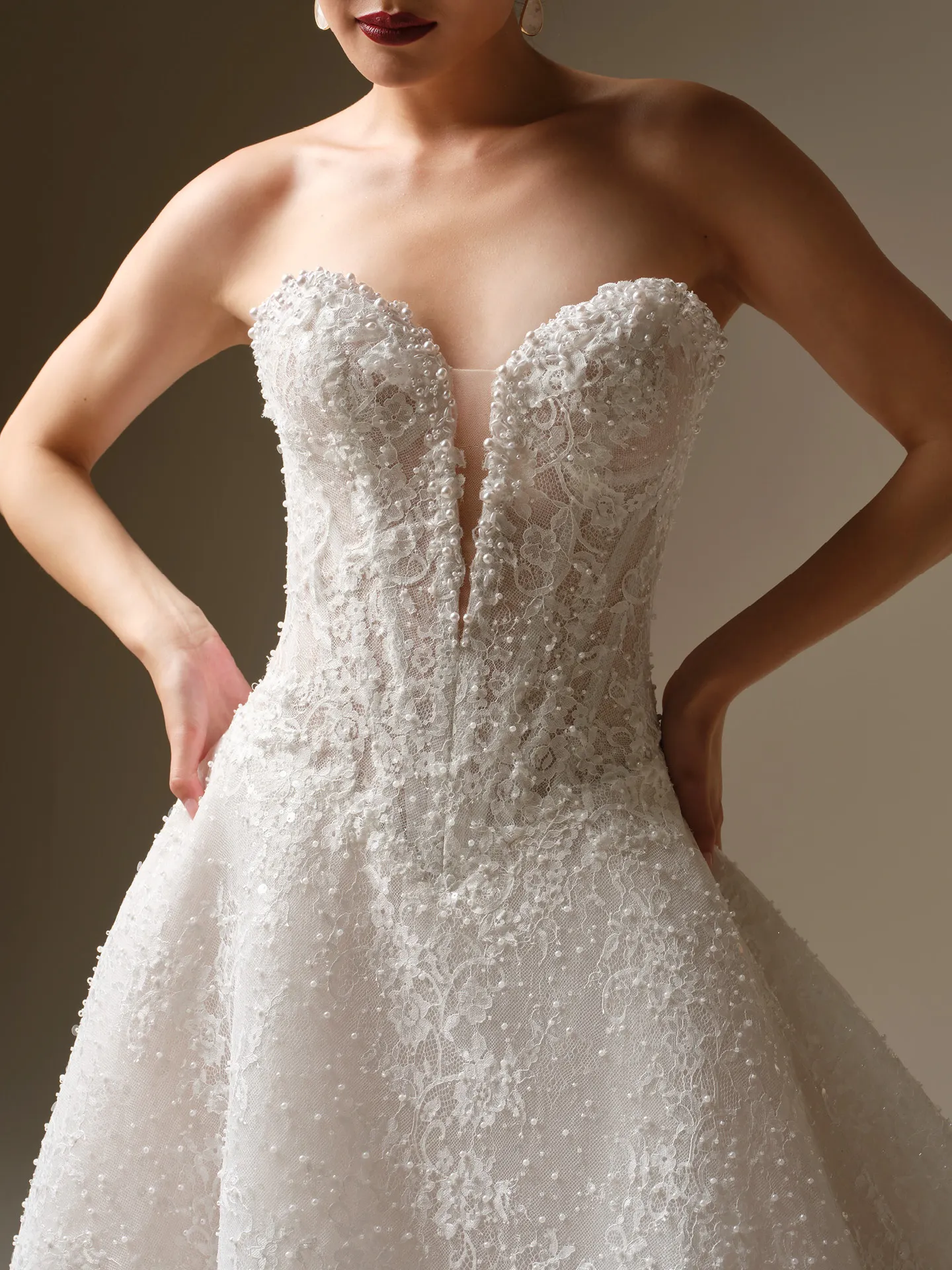 Maggie Sottero Angelica beaded A-line dress, front view.