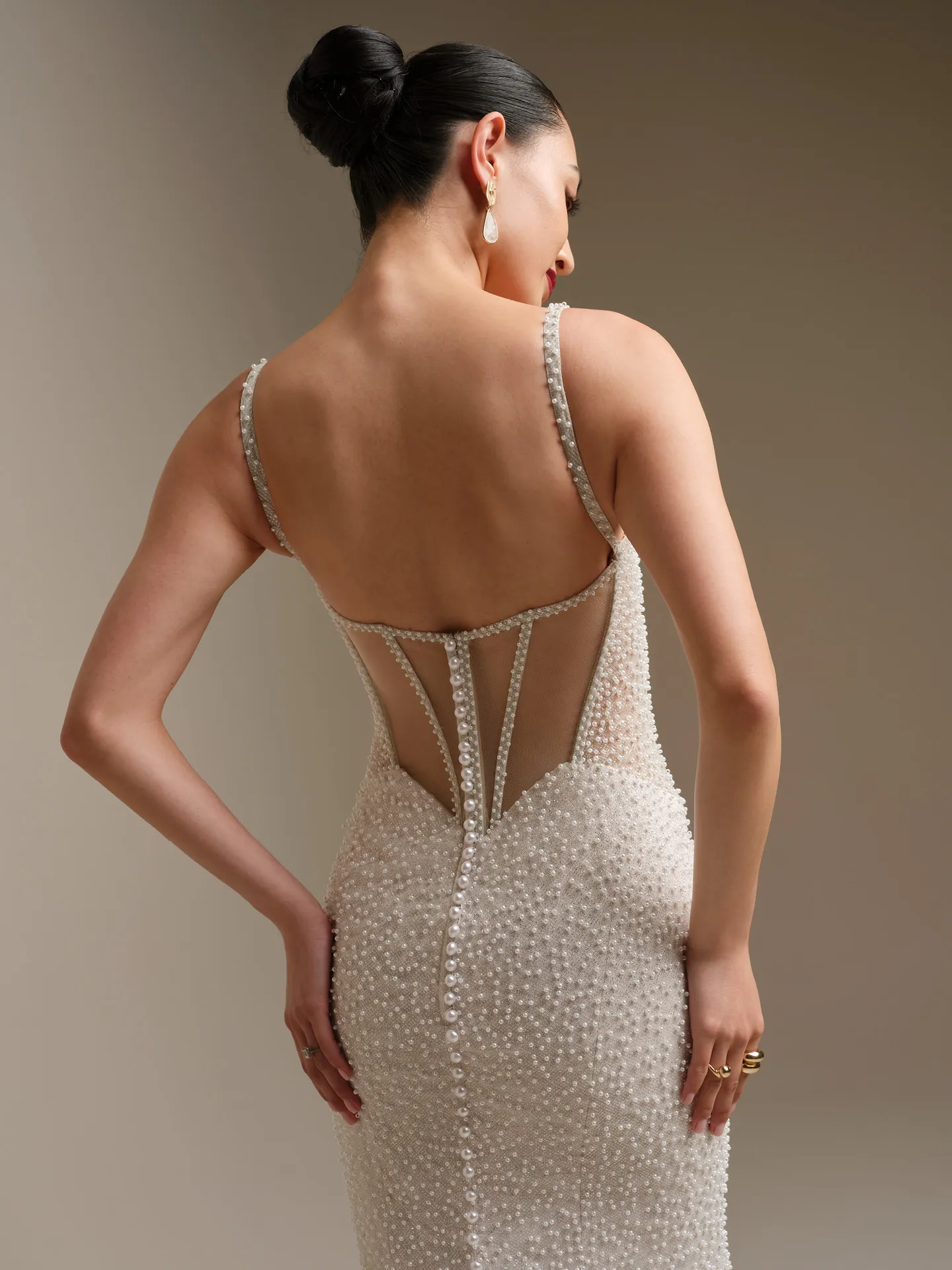 Sottero and Midgley Cooper, back view pearl sheath wedding dress.