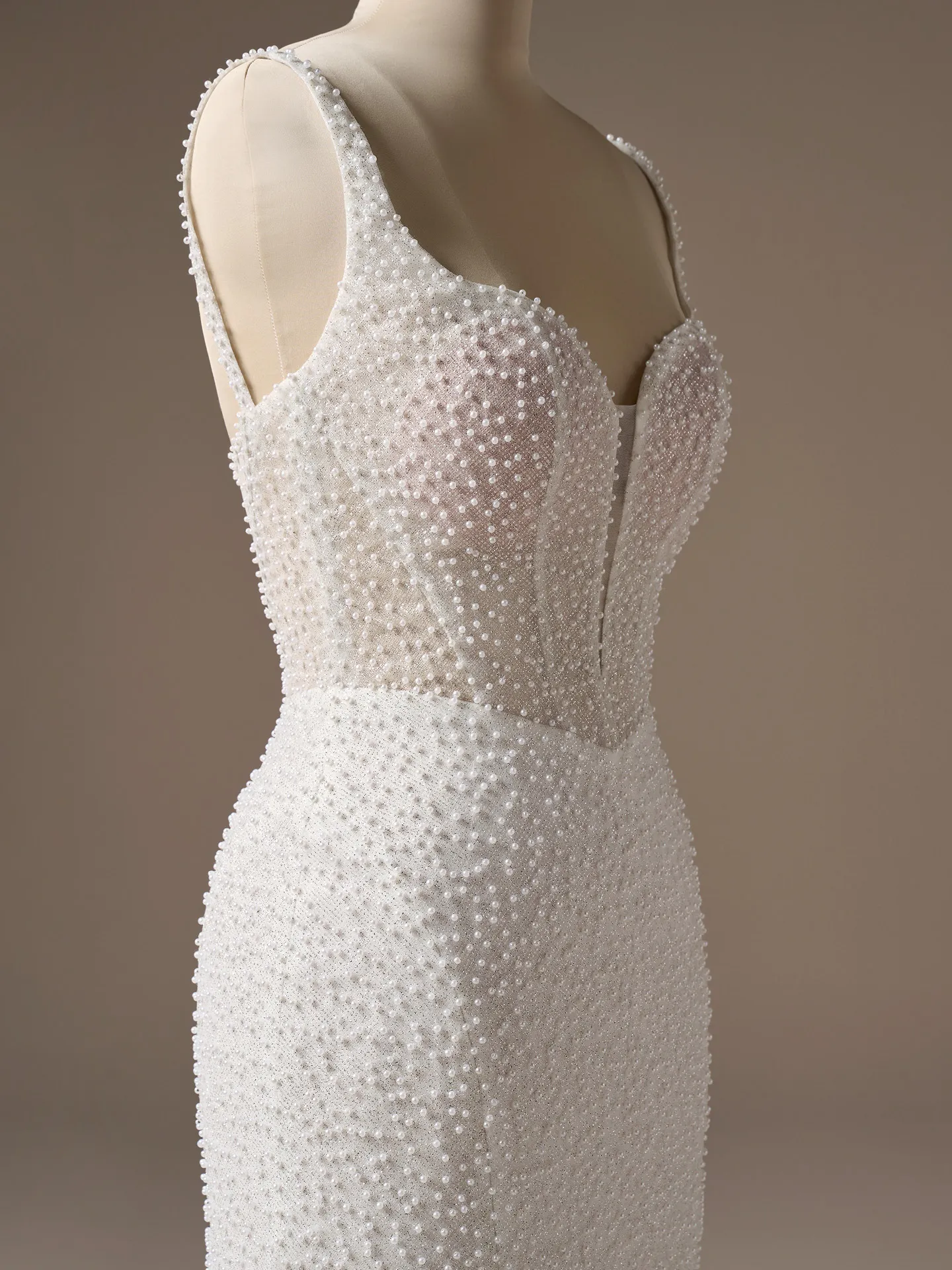 Sottero and Midgley Cooper Pearl Glitter Tulle Sheath, side view.