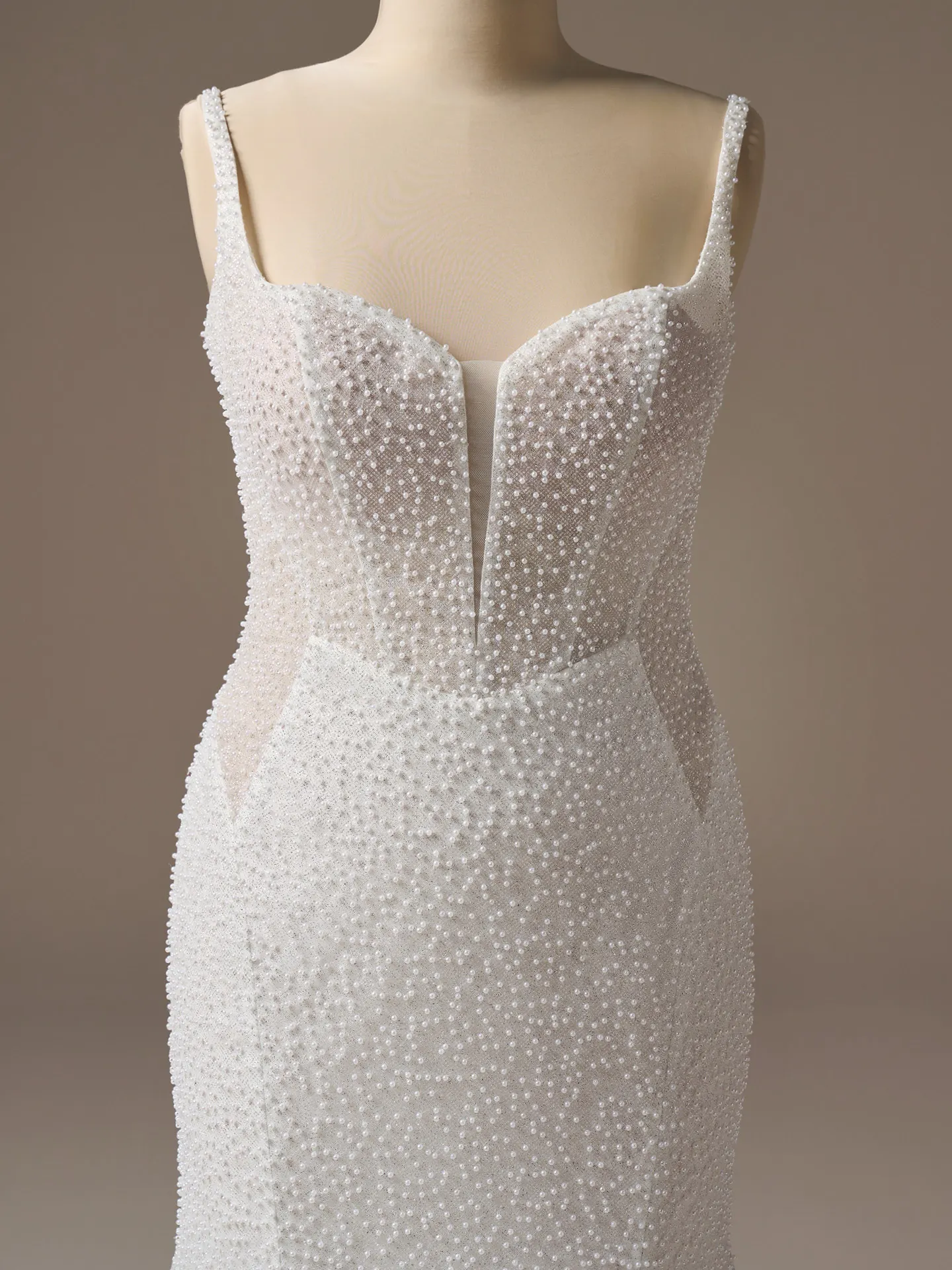Sottero and Midgley Cooper, front view pearl glitter tulle sheath wedding dress.