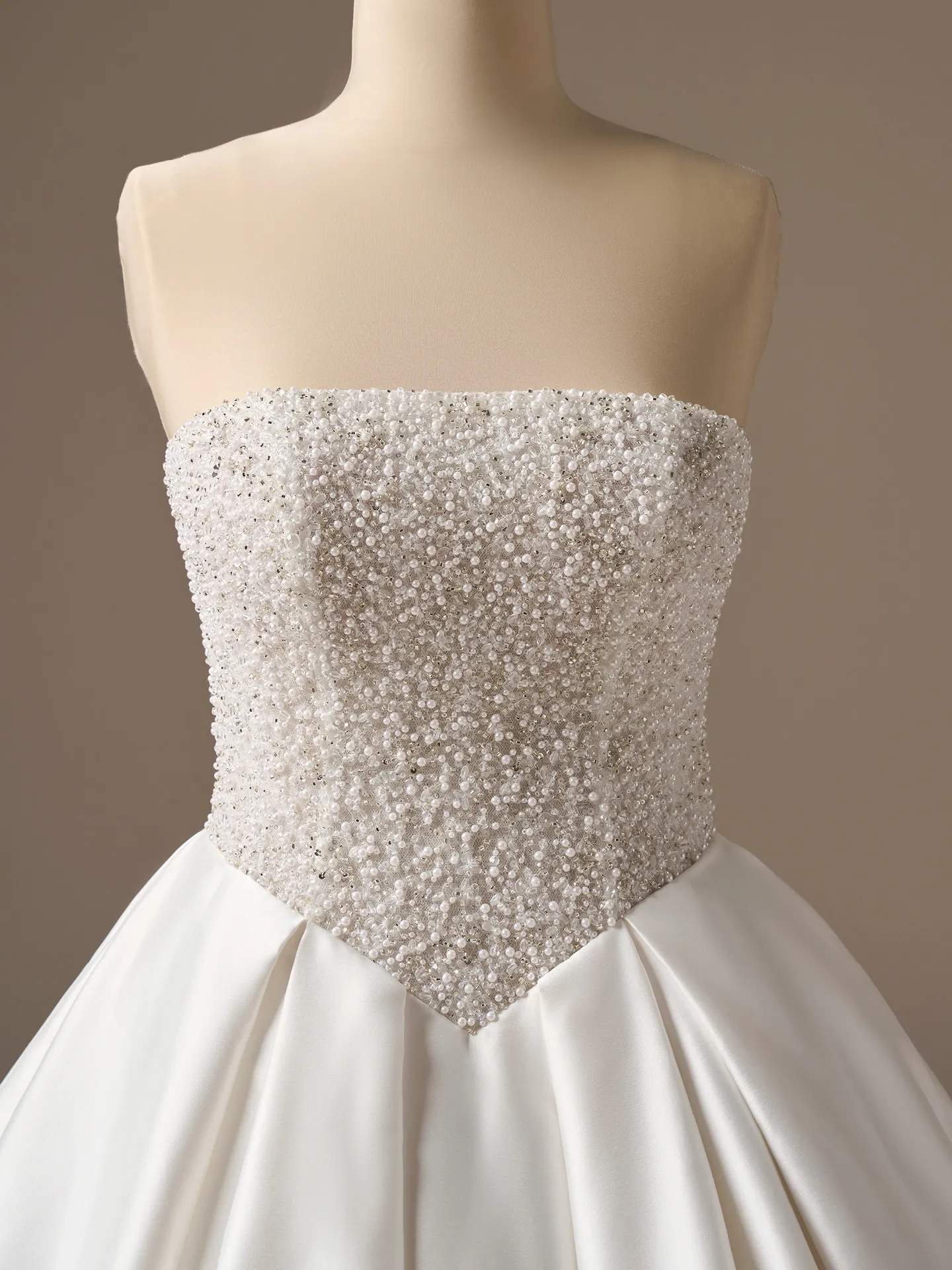 Sottero and Midgley Dmara, front view satin ballgown with beaded bodice.