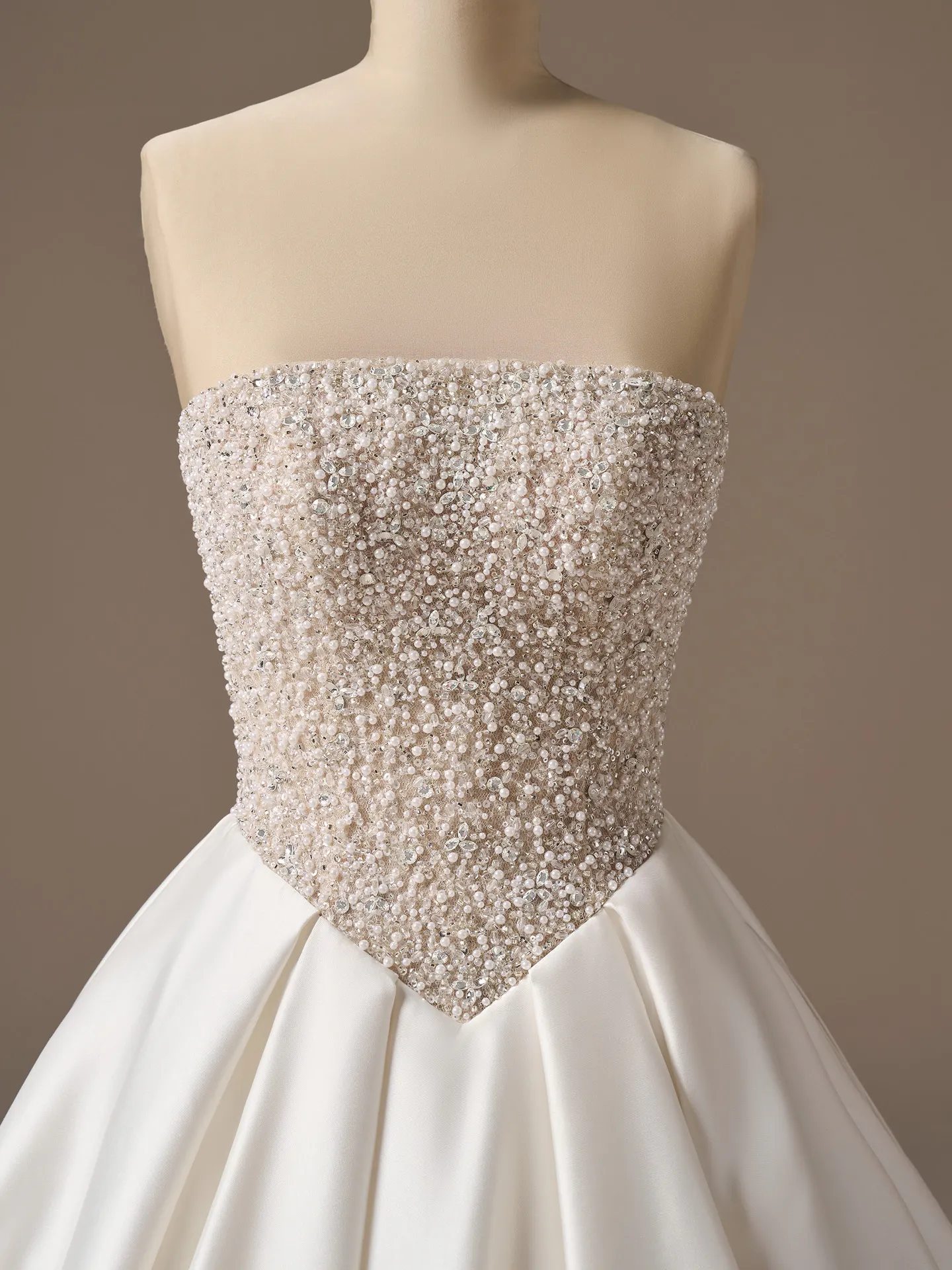 Sottero and Midgley Dmara beaded bodice satin ballgown, front view.