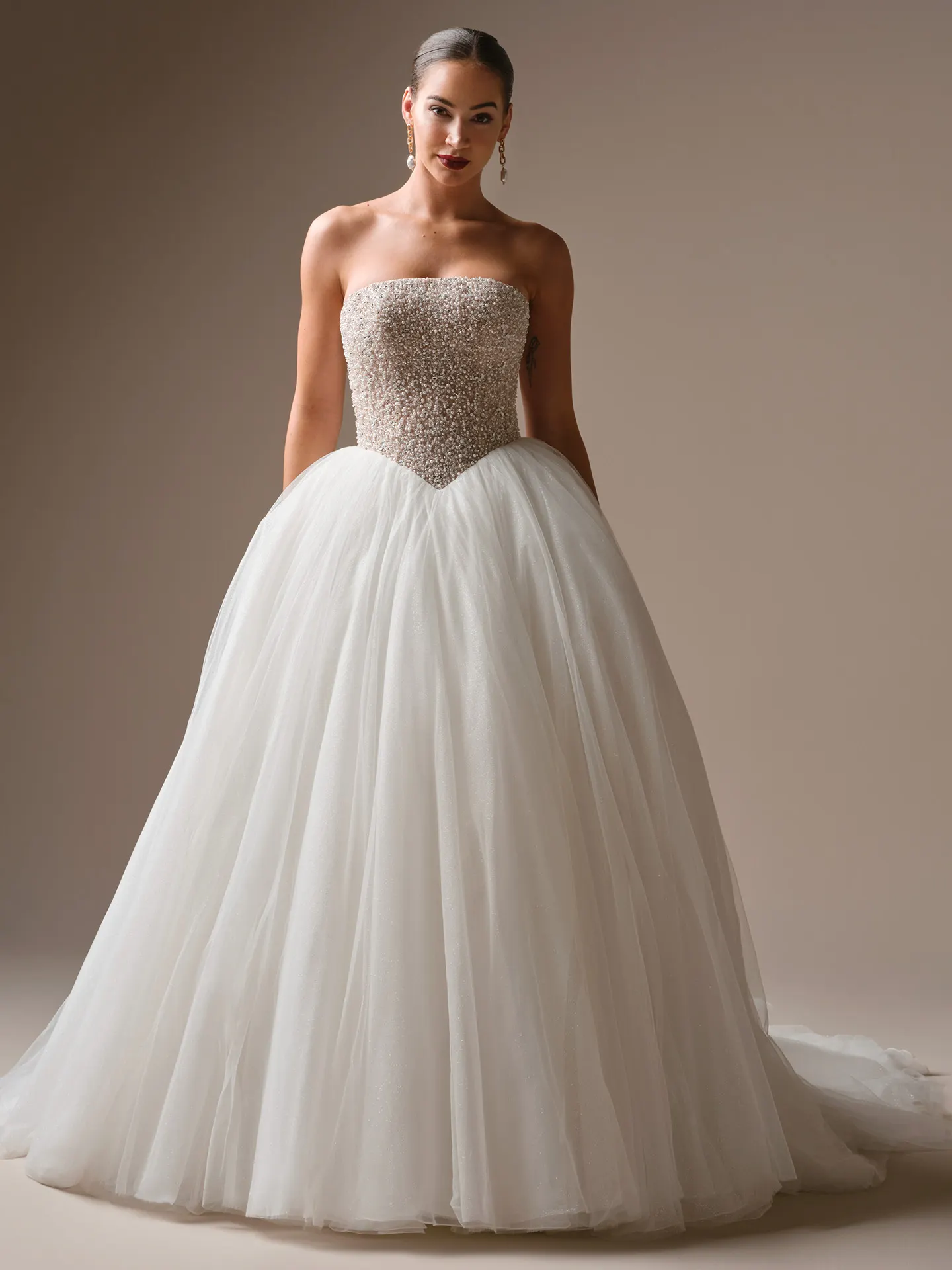Sottero and Midgley Dmara Lane, front view beaded tulle ballgown wedding dress.