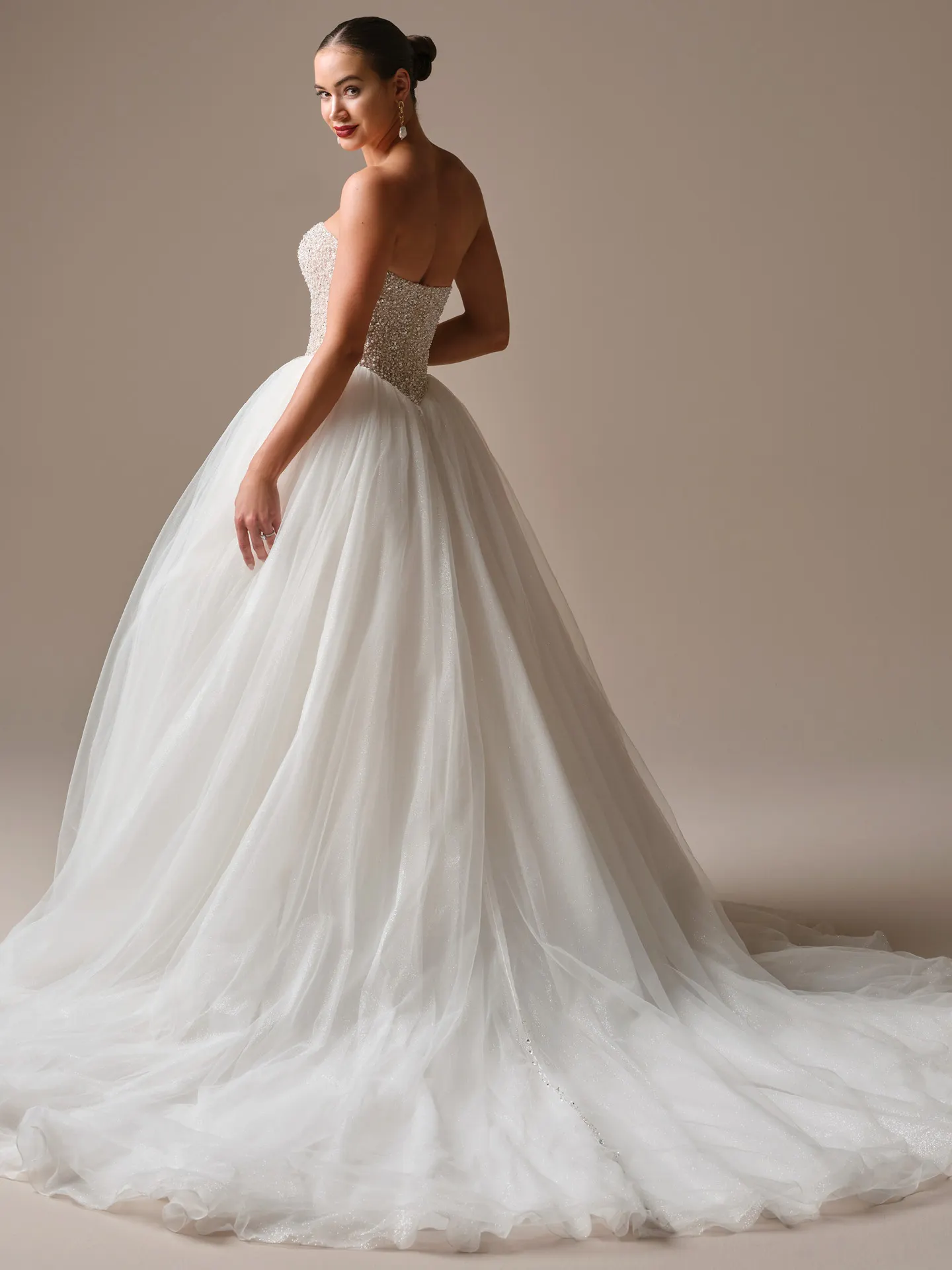 Sottero and Midgley Dmara Lane beaded tulle ballgown, back view.