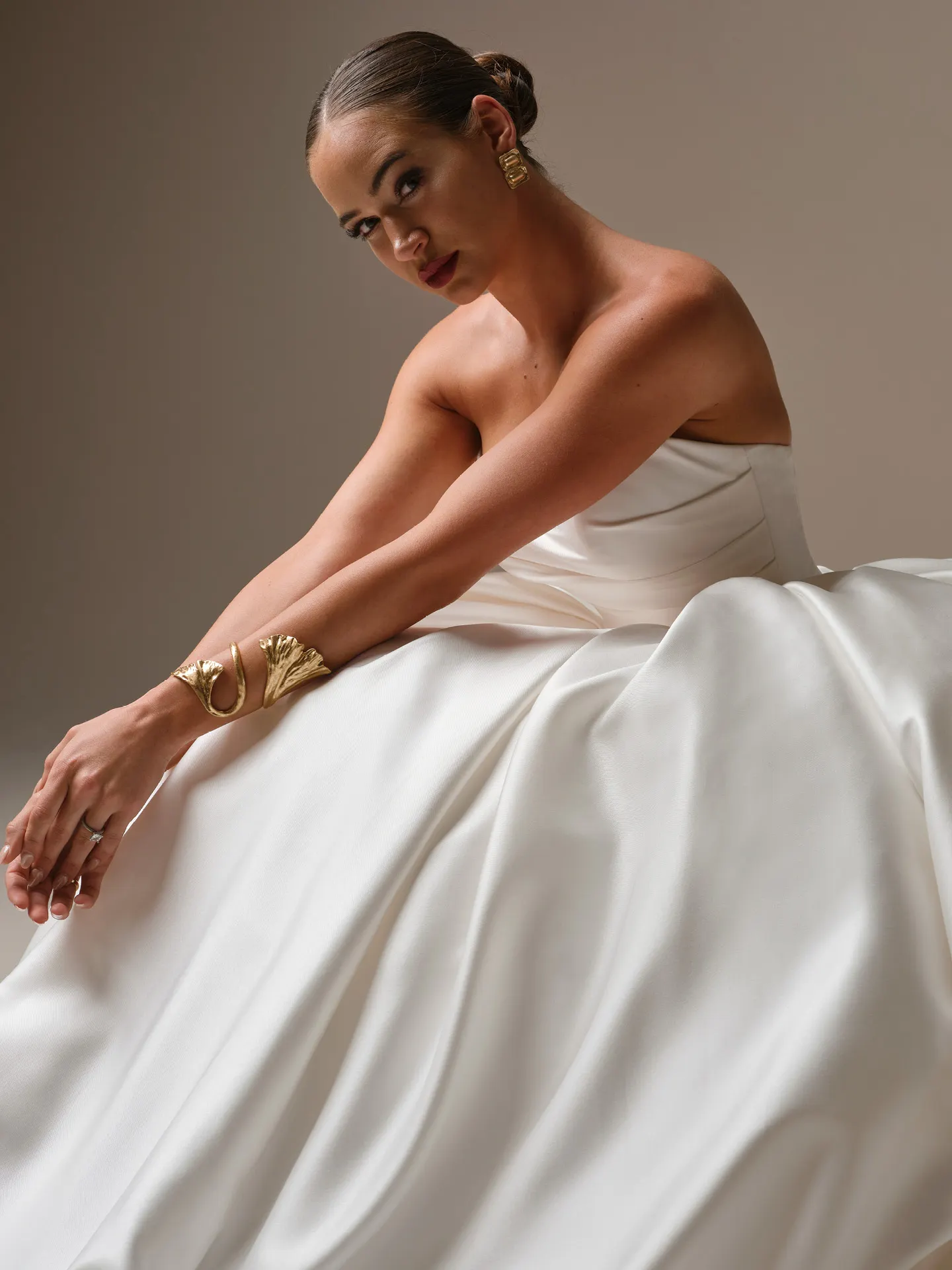 Sottero and Midgley Elias satin ballgown dress,, side view.