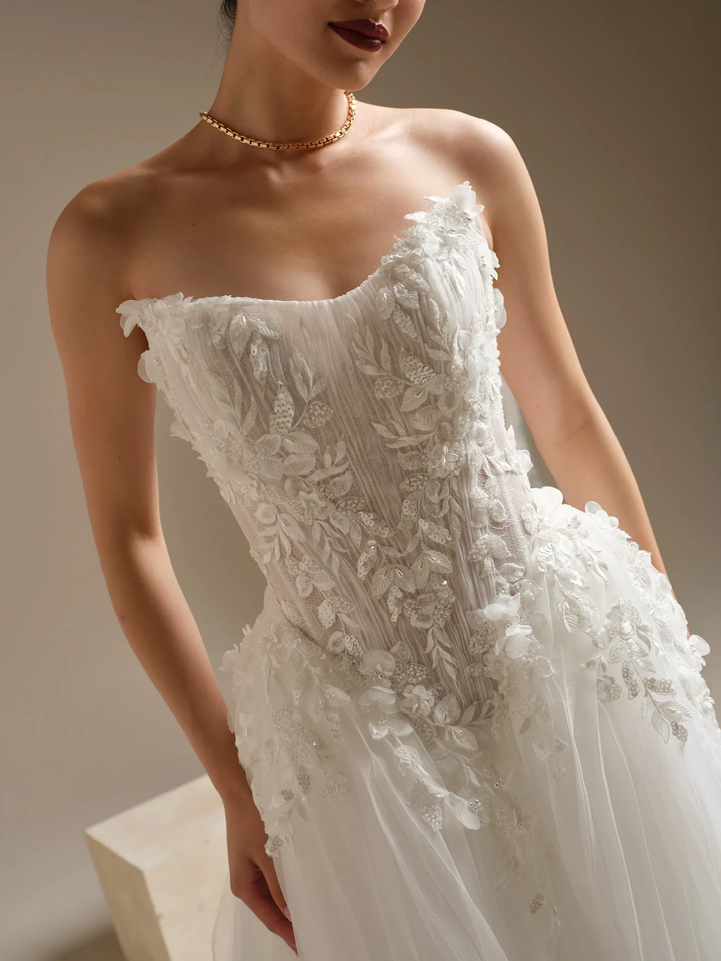 Sottero and Midgley Jayna floral lace organza ballgown, front view.
