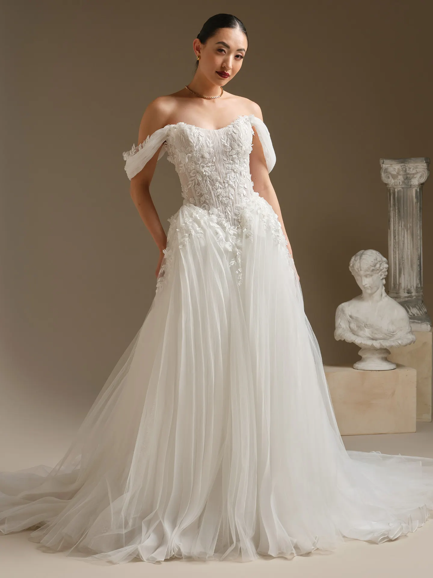 Sottero and Midgley Jayna, front view ballgown with 3-D floral beaded lace and organza.