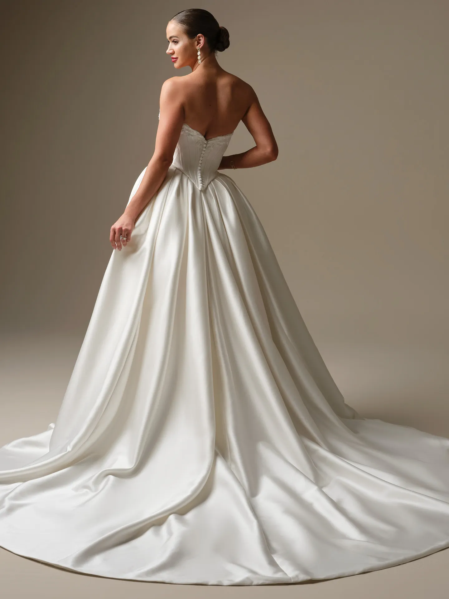 Sottero and Midgley Kalinda, back view ballgown with sweetheart neckline and floral lace.