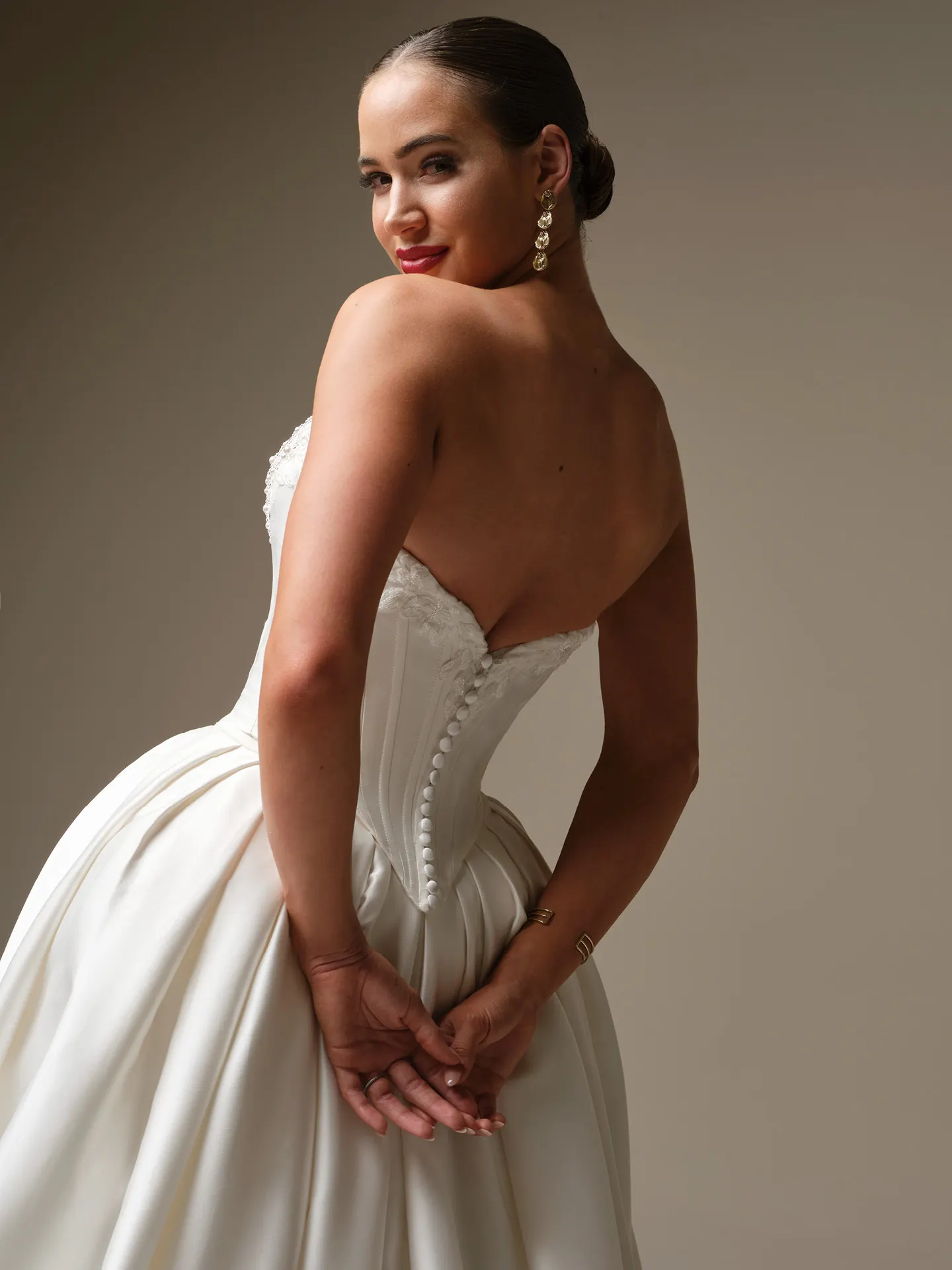 Sottero and Midgley Kalinda, back view, sweetheart ballgown with lace details.