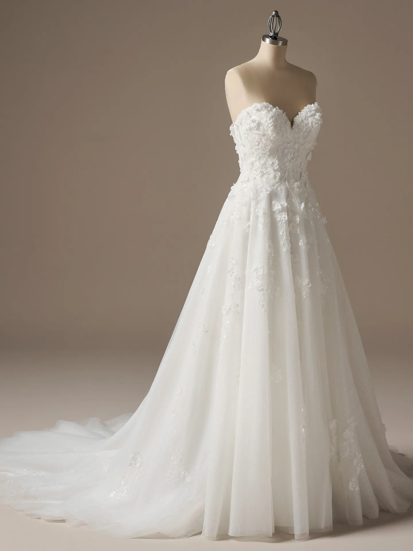 Sottero and Midgley Kalinda ballgown with 3-D floral lace, front view.
