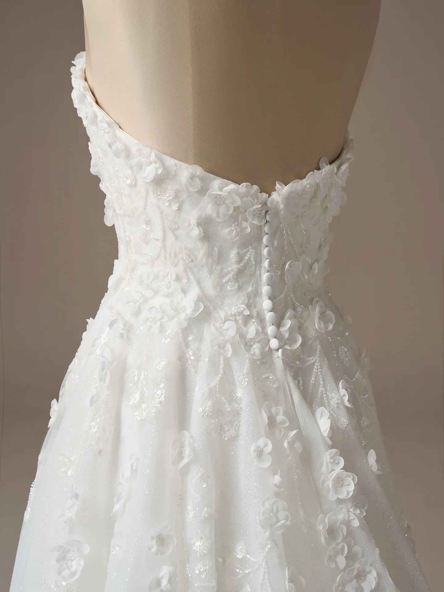 Sottero and Midgley Kalinda 3D floral lace ballgown, back view.