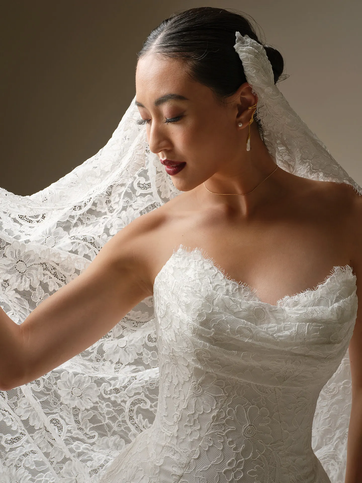 Sottero and Midgley Tamar, side view lace sweetheart wedding dress.