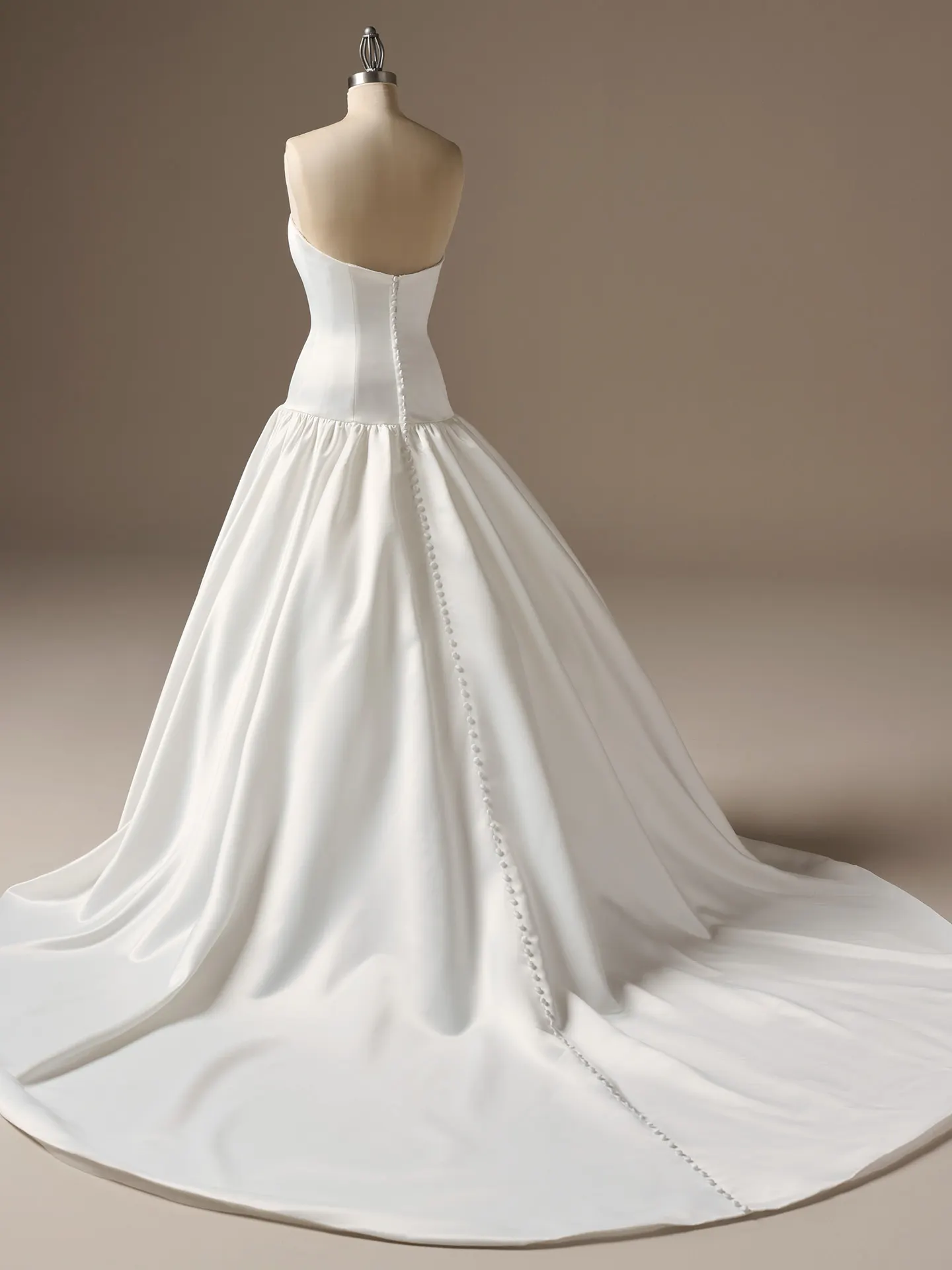Sottero and Midgley Tokyo satin ballgown, back view with lace-up corset.
