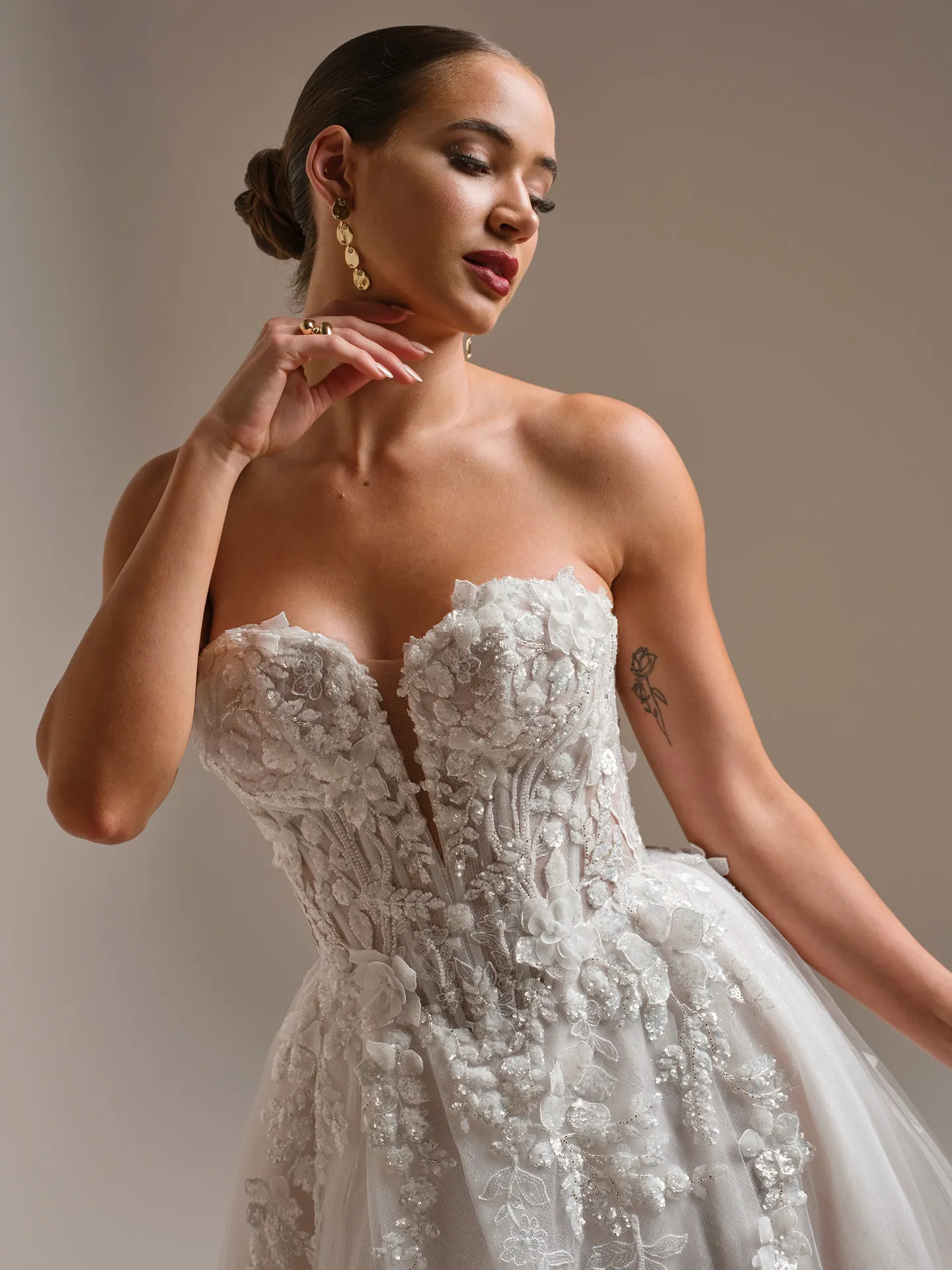 Sottero and Midgley Twilight Lane, front view 3-D beaded lace A-line wedding dress.
